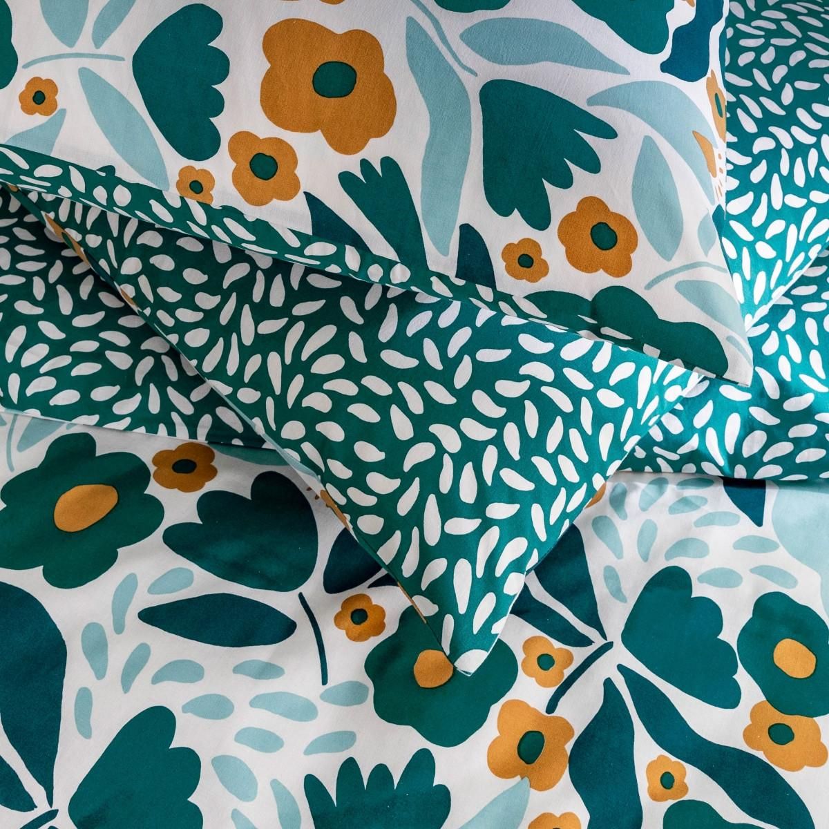 FUTURE HOME Parure de lit 2 personnes en coton 57 fils imprimé vert