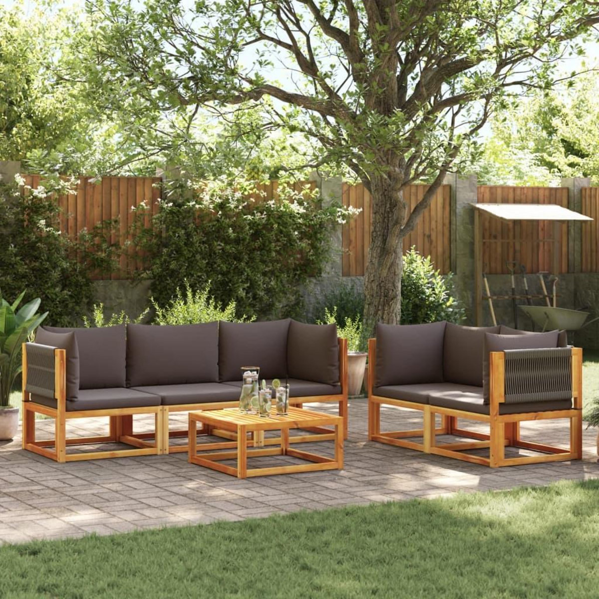 VIDAXL Salon de jardin avec coussins 6 pcs bois d'acacia solide