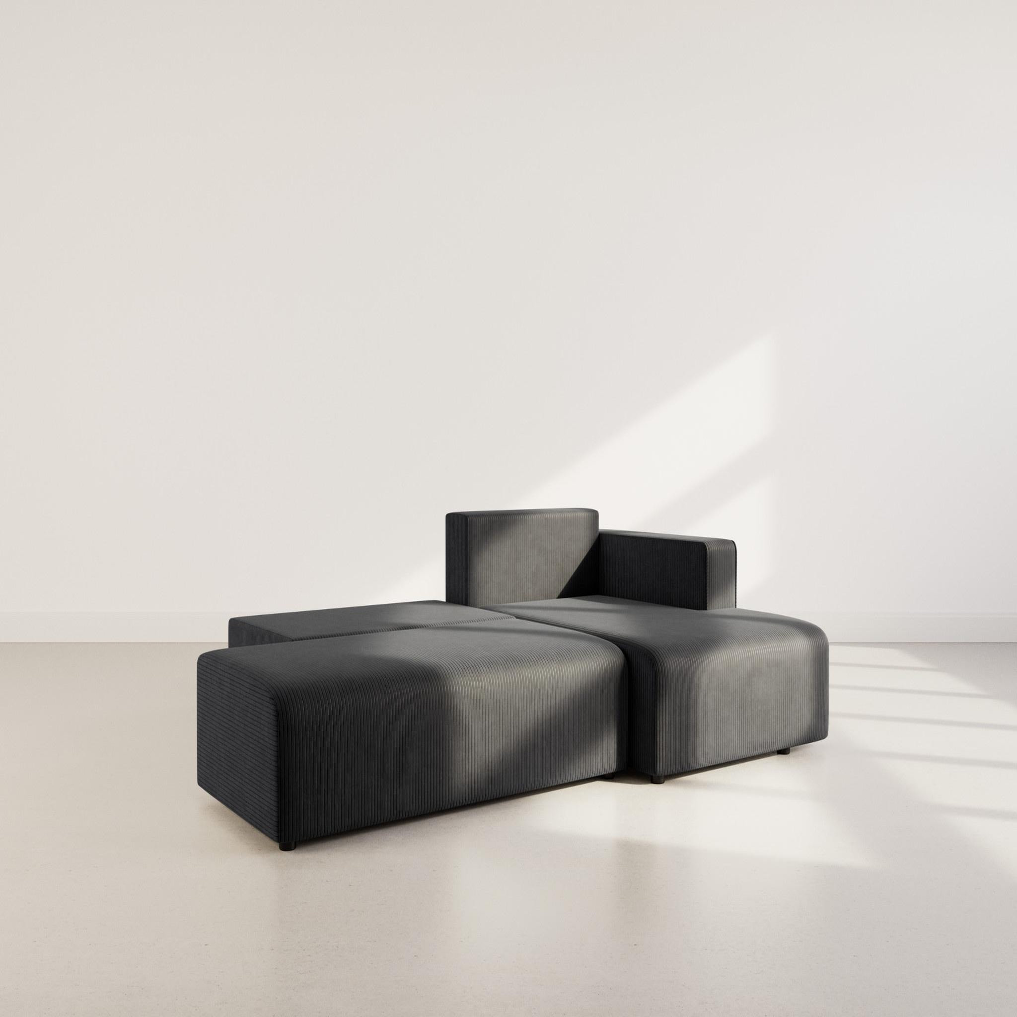 Voir la diapositive 2 : BEST MOBILIER Topaze - canapé d'angle droit 4 places convertible avec coffre en velours côtelé