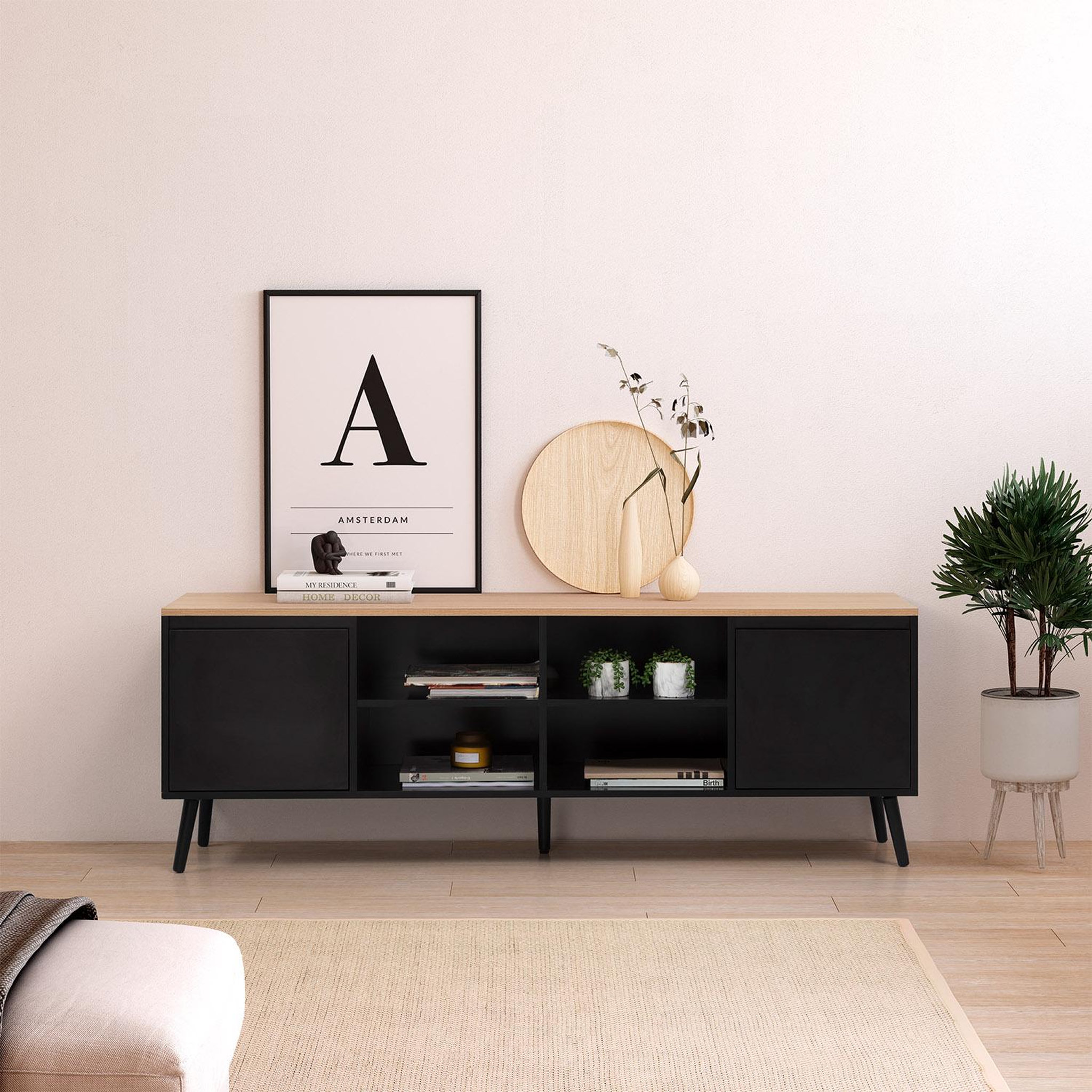 Voir la diapositive 2 : VS VENTA-STOCK Meuble Tv Desi 2 portes couleur Noir