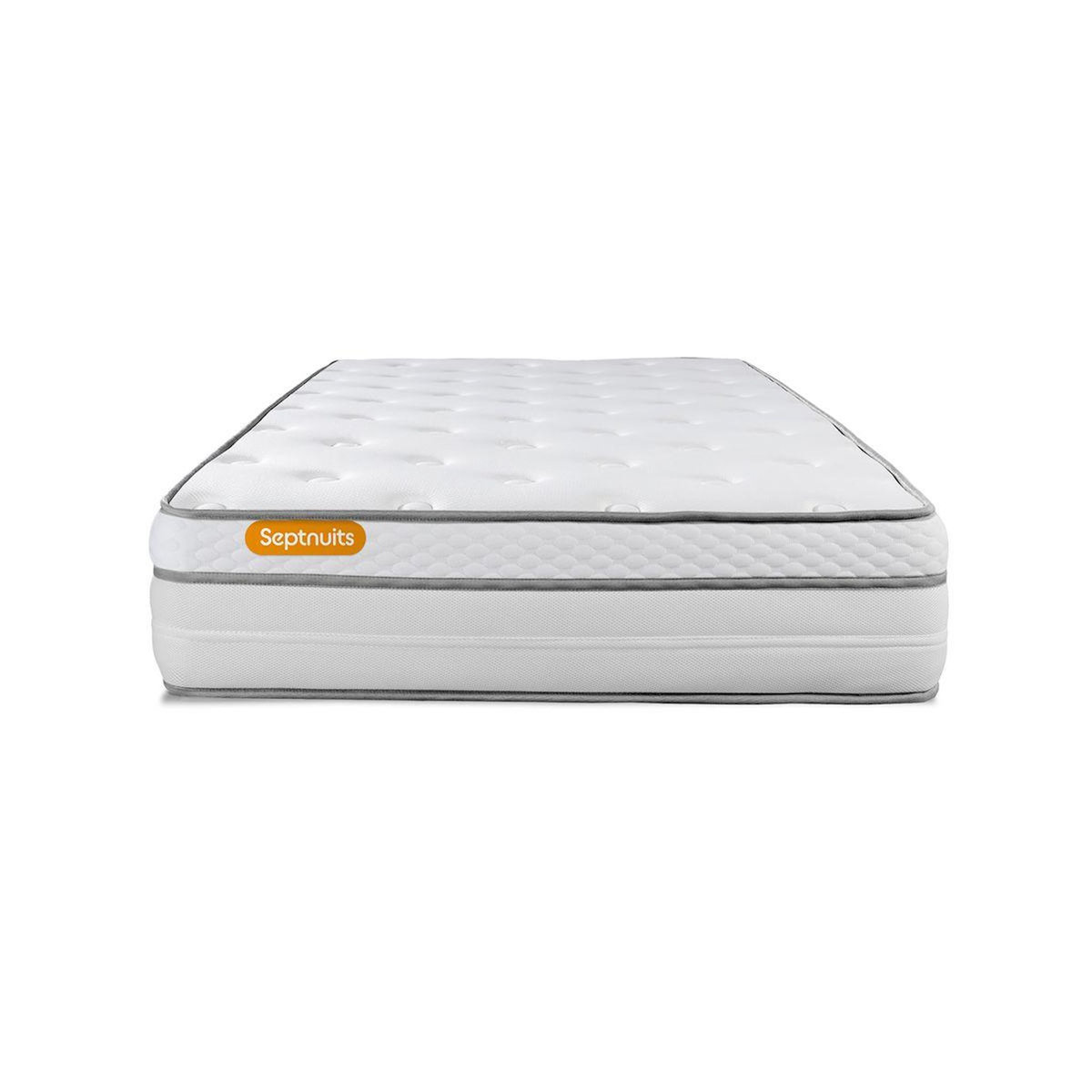 SEPTNUITS Matelas + sommier kit blanc Memo Luxe Ressorts ensachés + mémoire de forme MAXI épaisseur