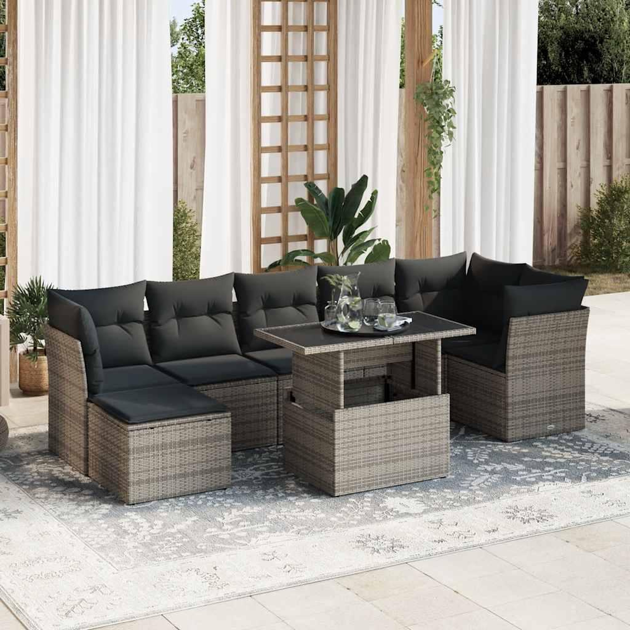 VIDAXL Salon de jardin 8 pcs avec coussins gris resine tressee