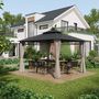 Voir la diapositive 2 : OUTSUNNY Pavillon de jardin tonnelle rigide dim. 3,6L x 3l x 2,78H m rideaux latéraux anti-UV structure gris toit polycarbonate noir