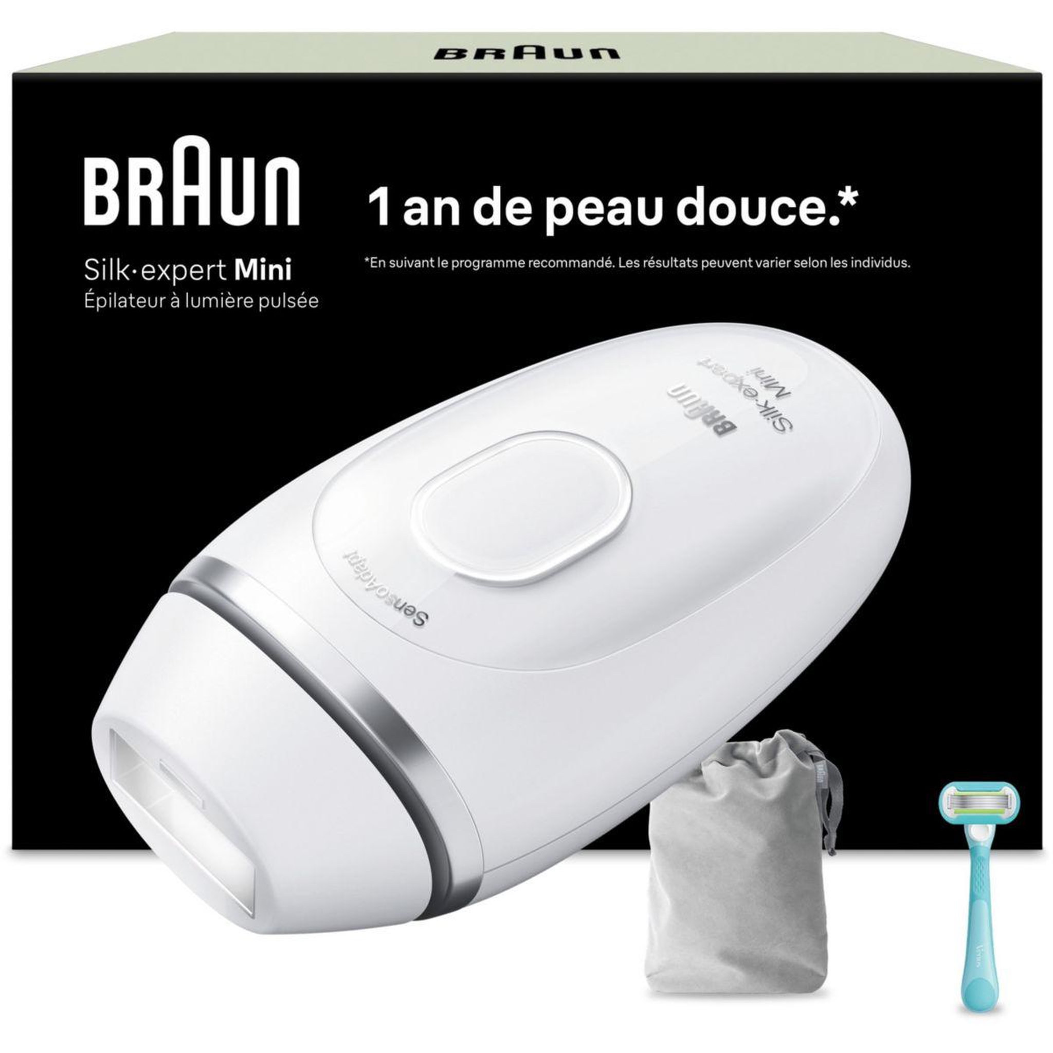BRAUN Epilateur lumière pulsée IPL PL1114 Silk-expert Mini, 1 teêt, 1 rasoir gillette Venus, 1 pochette