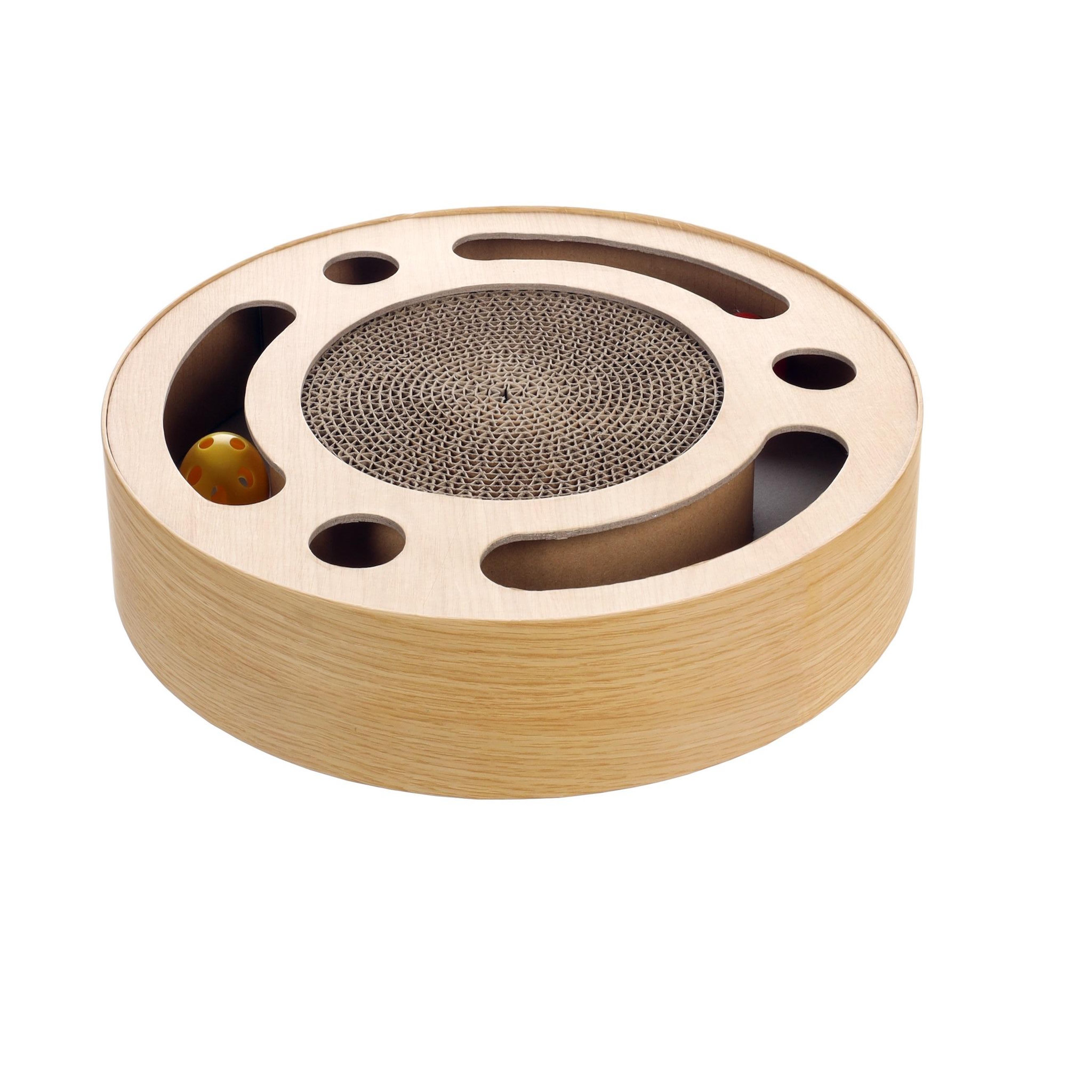 Eden Jeu a gratter pour chat en carton rond et balles sonores 33 cm