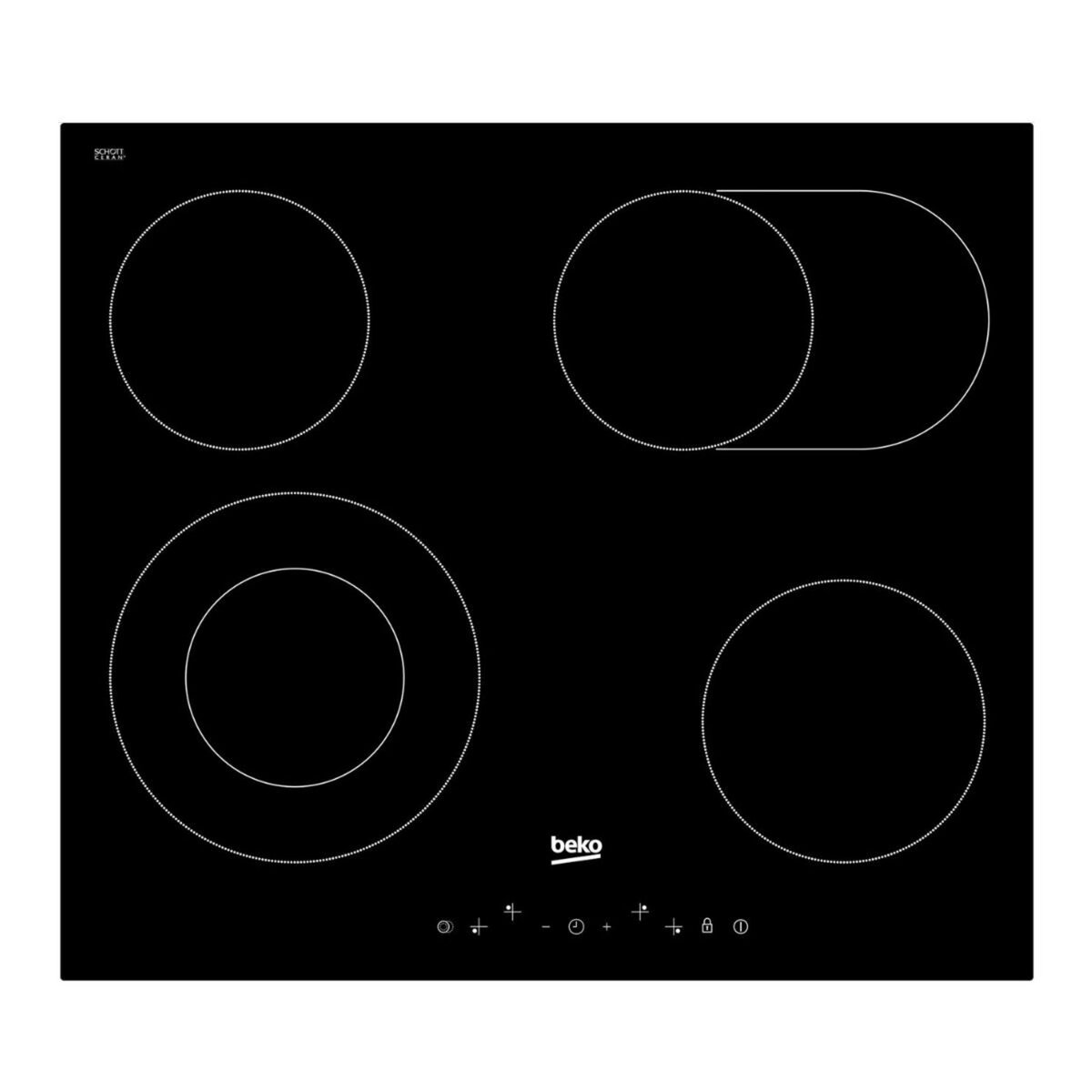 Beko Table de cuisson vitrocéramique 60cm 4 feux 6900w noir - HIC64403T