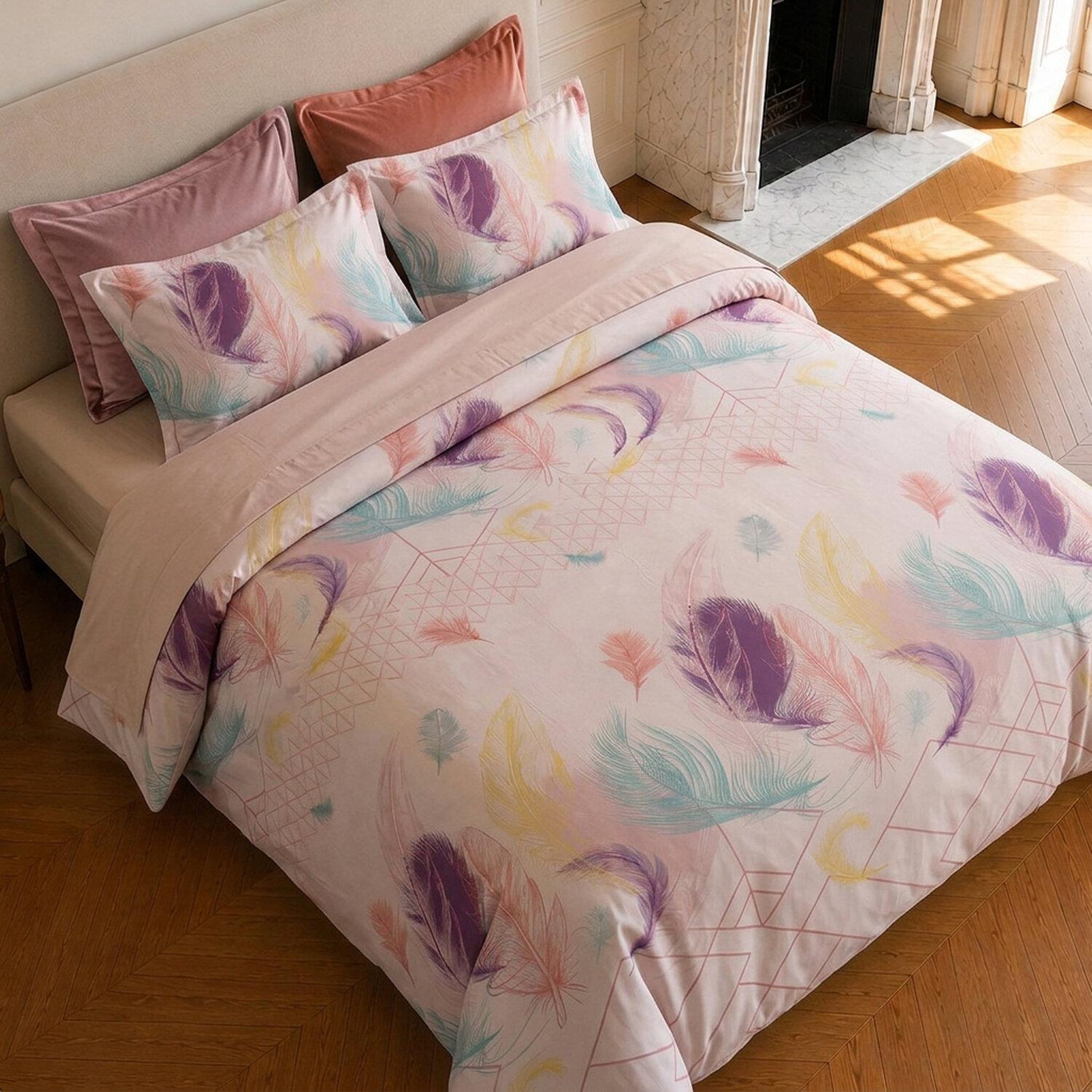 Voir la diapositive 4 : Home collection Parure housse de couette imprimée 100% coton 57 fils - paloma bleu
