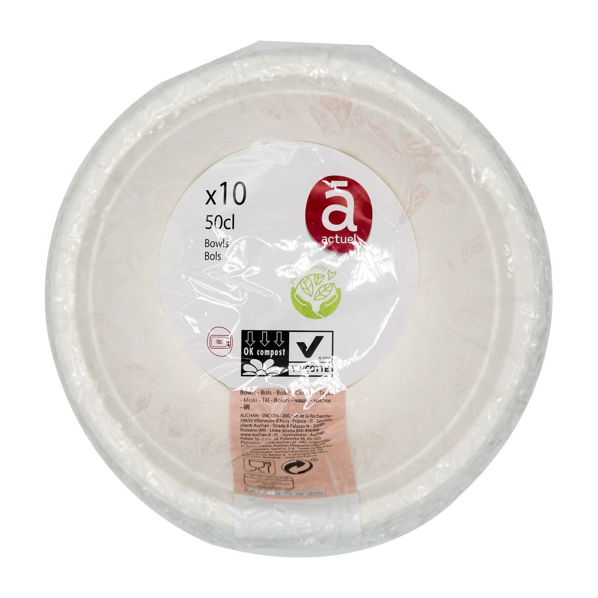 ACTUEL Bols en carton blanc compostables 50cl x10 10 pièces