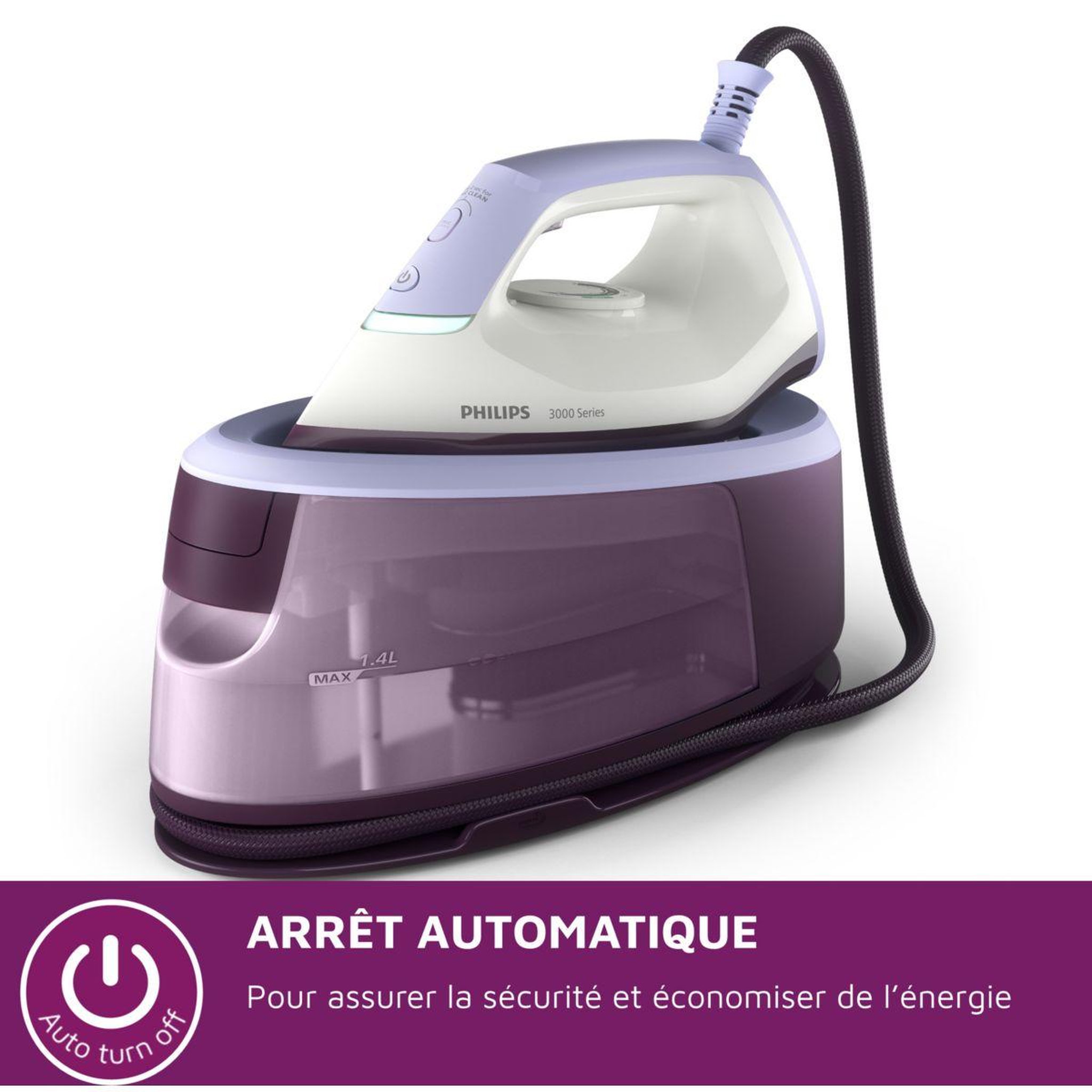 Voir la diapositive 4 : Philips Centrale vapeur psg3000/30 mauve 1,4l