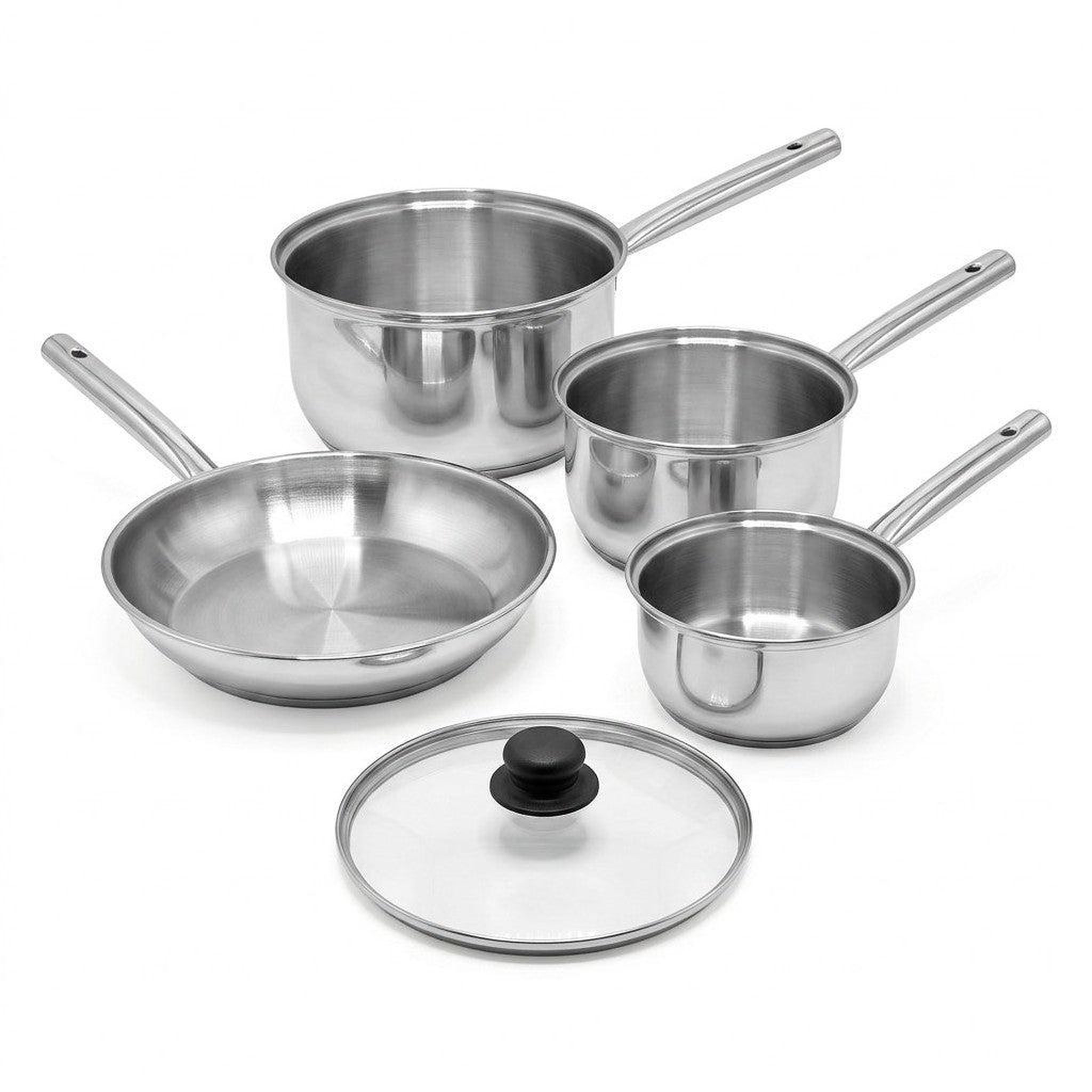 Voir la diapositive 1 : Fackelmann Lot de 3 casseroles 18/20/22 cm et poêle en inox 28 cm avec couvercle fackelmann rhona