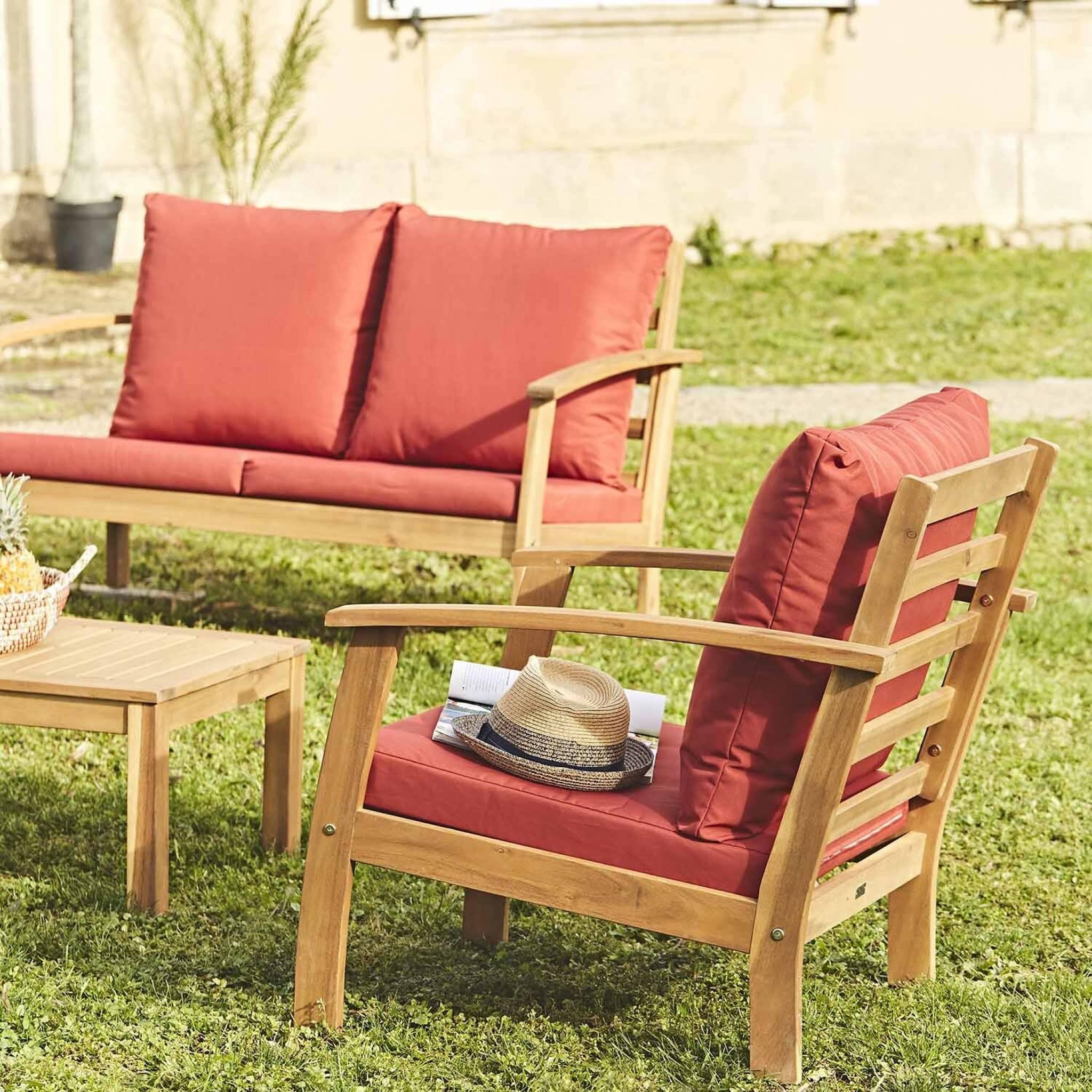 Voir la diapositive 2 : SWEEEK Salon de jardin en bois 4 places - Ushuaïa - Canapé, fauteuils et table basse en acacia, design