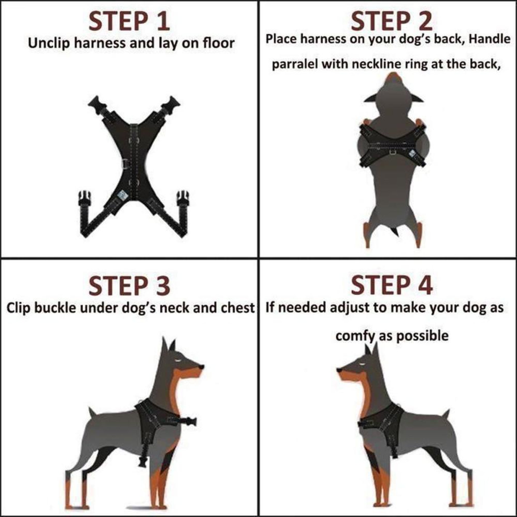 Voir la diapositive 6 : Harnais anti-traction pour chien JUPVIERGE taille L rouge, ajustable au cou et à la poitrine, bords réfléchissants pour la marche en extérieur