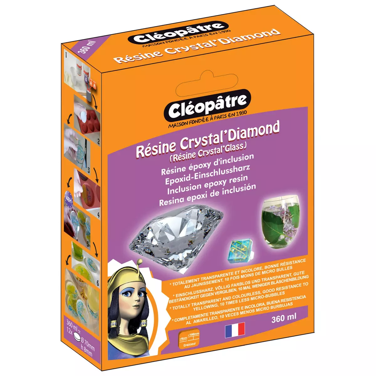 Cléopâtre Résine d'inclusion Crystal'Diamond et accessoires 360ml