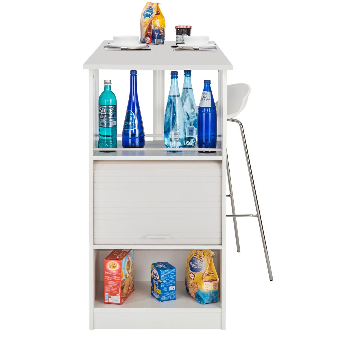 Table comptoir de cuisine avec rangement à rideau L130cm LUCK