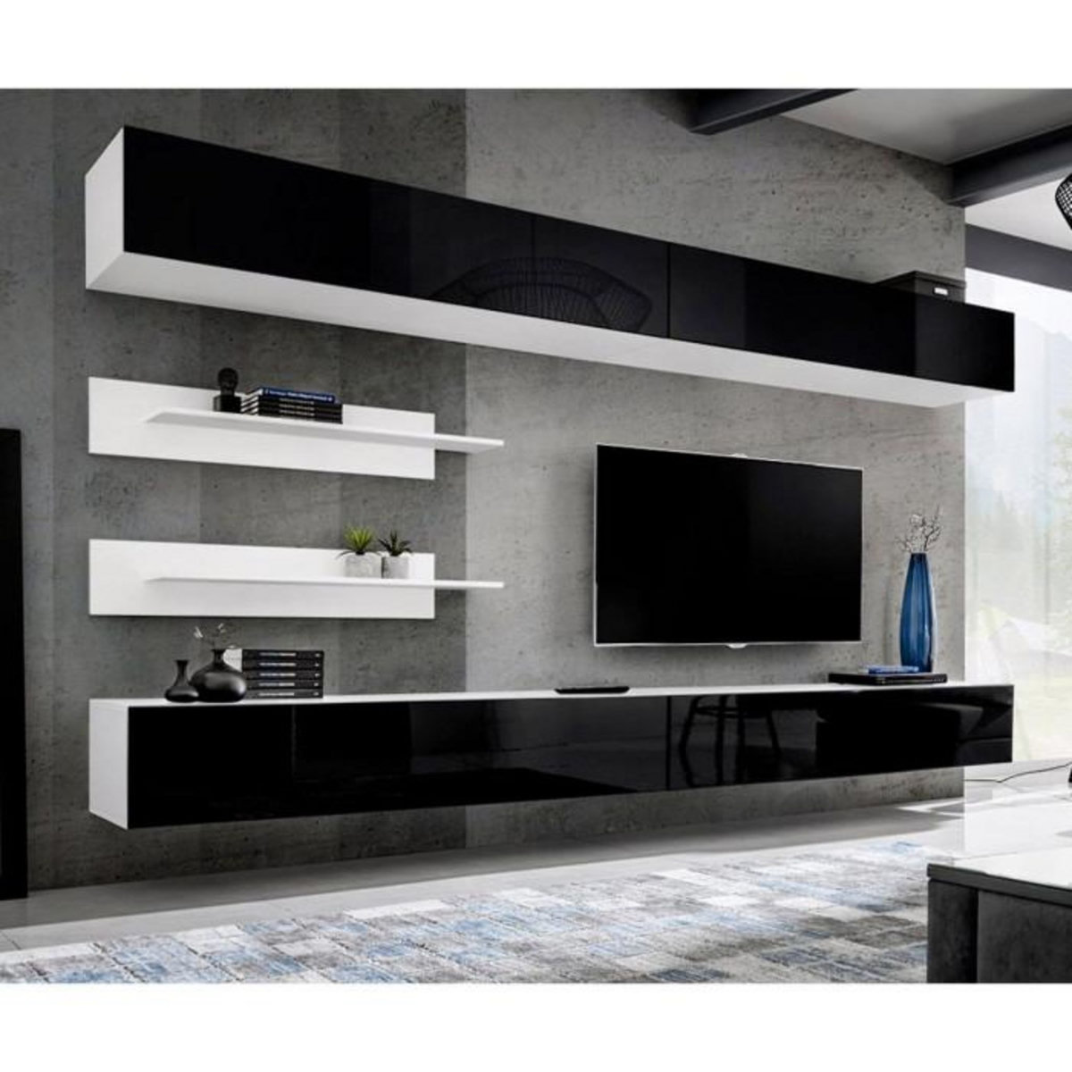 Paris Prix Meuble TV Mural Design  Fly VI  320cm Noir & Blanc