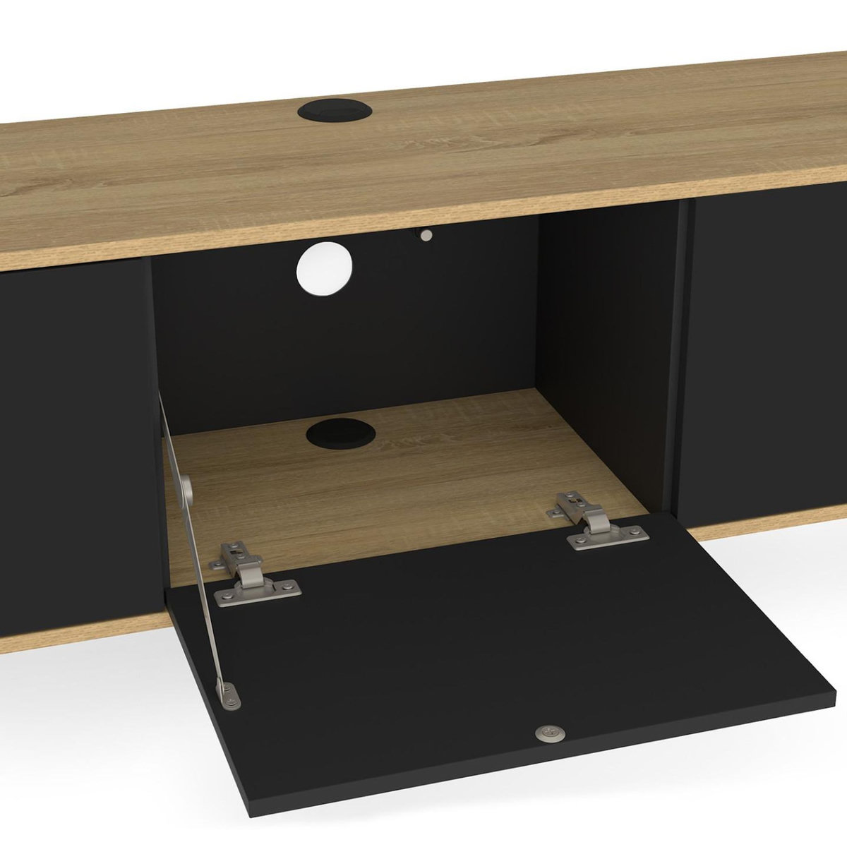 ID MARKET Meuble TV 180 cm suspendu LEORA 3 portes bois et noir