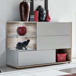 Paris Prix Buffet 3 Portes & 3 Niveaux  Silk  120cm Gris Clair & Naturel