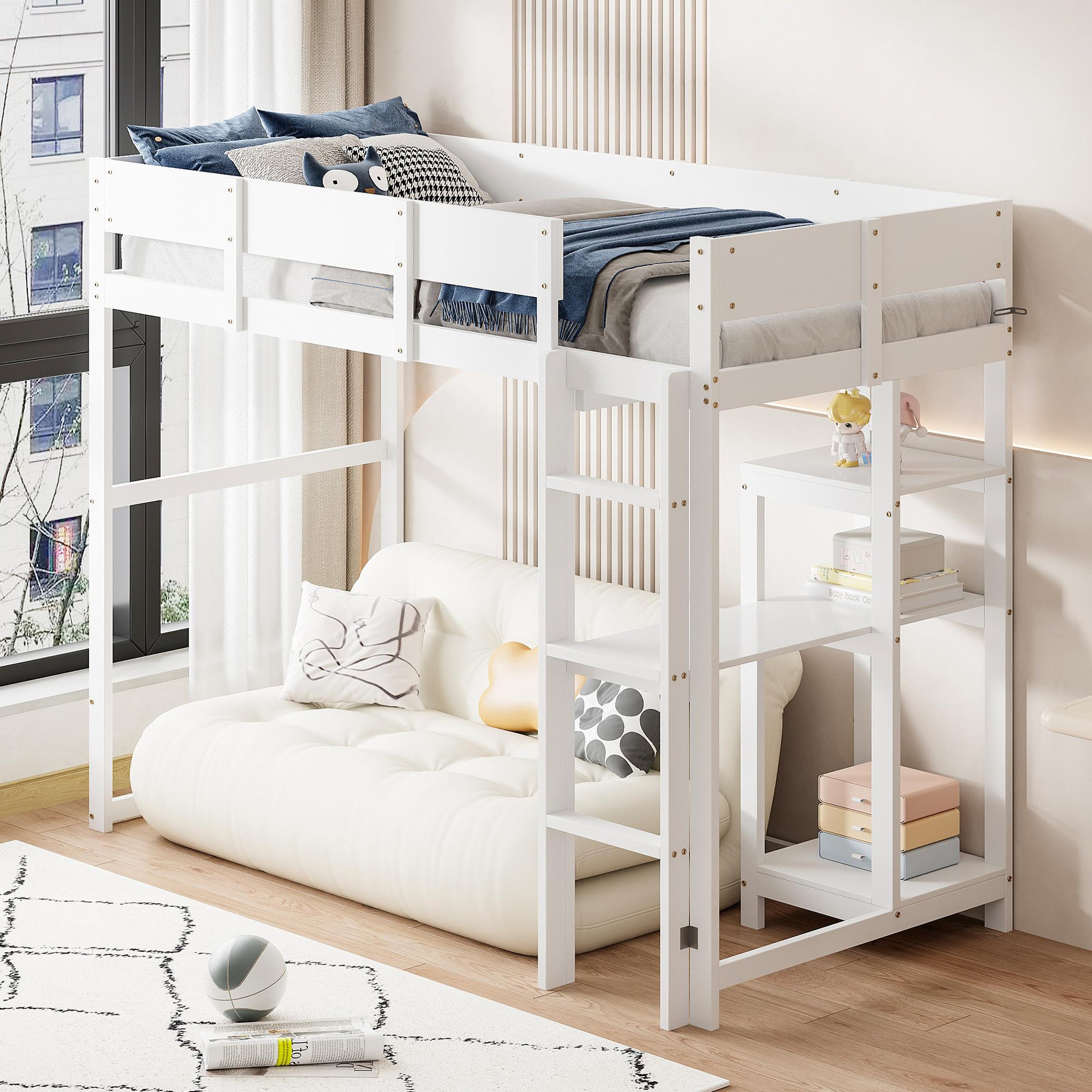 Voir la diapositive 4 : MERAX Lit mezzanine 90x200 cm coloris blanc bois massif