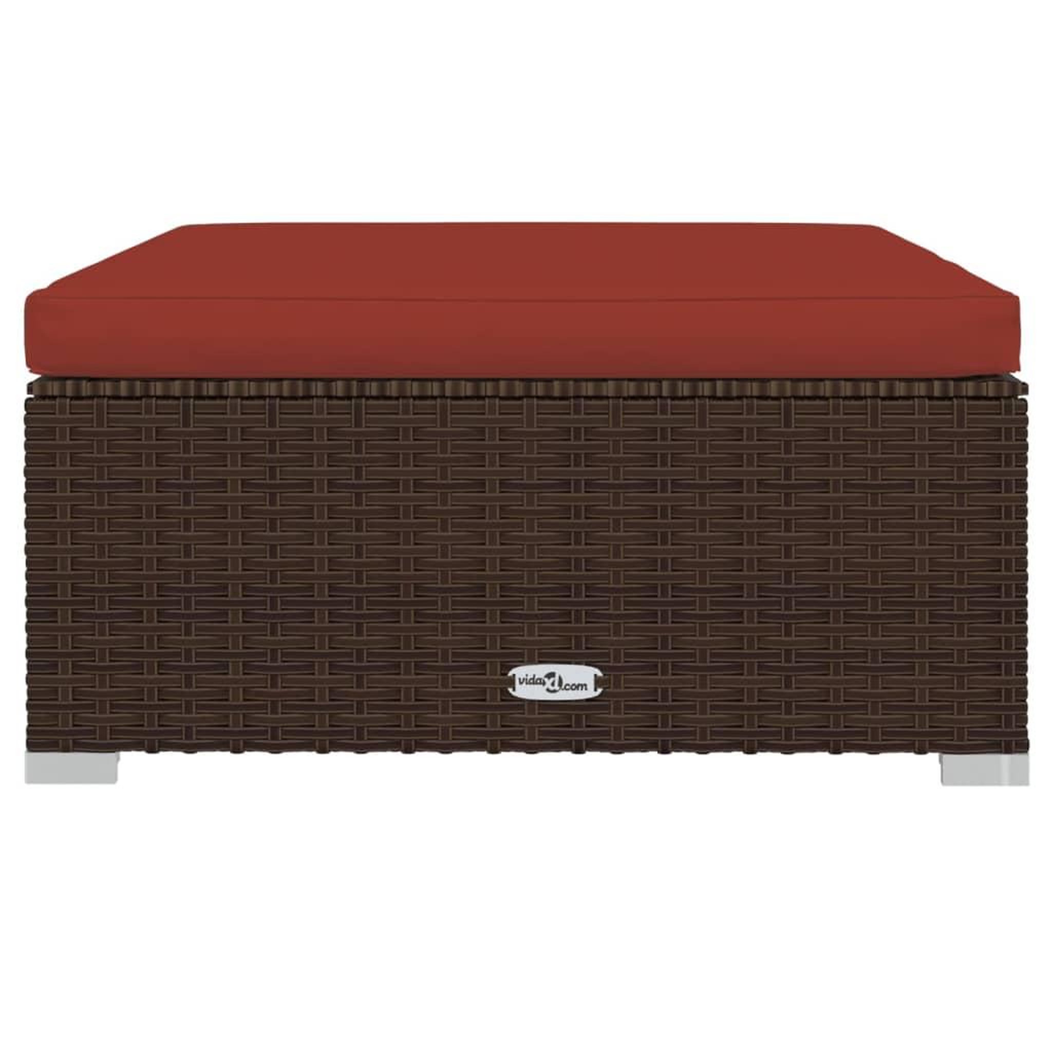 Voir la diapositive 3 : VIDAXL Repose-pied de jardin et coussin Marron 70x70x30 cm Poly rotin