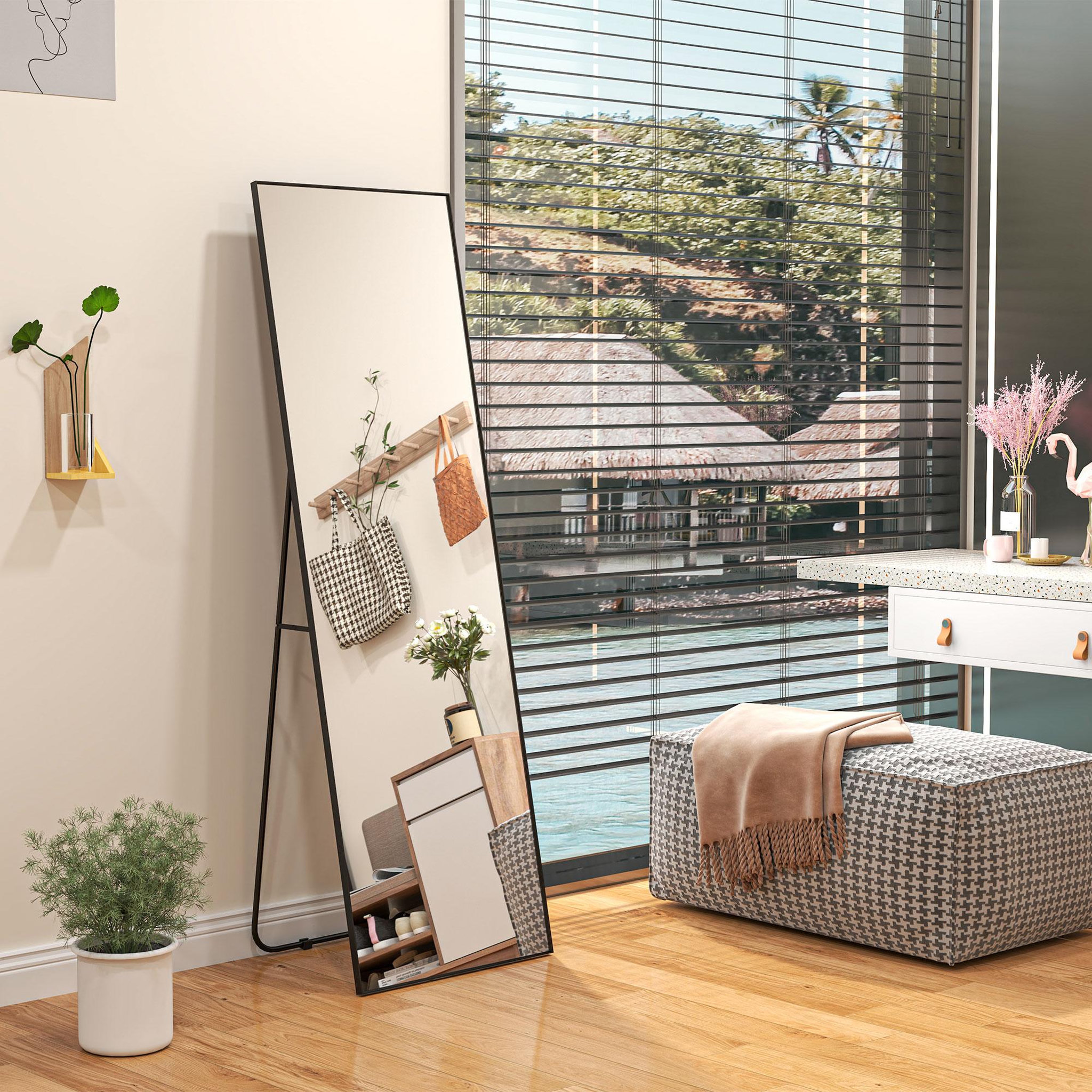 Voir la diapositive 5 : HOMCOM Grand miroir pleine longueur rectangulaire 50 x 160 cm - miroir sur pied ou mural - noir