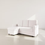 BEST MOBILIER Meiya - canapé d'angle réversible 4 places convertible avec coffre en tissu bouclette. Coloris disponibles : Beige