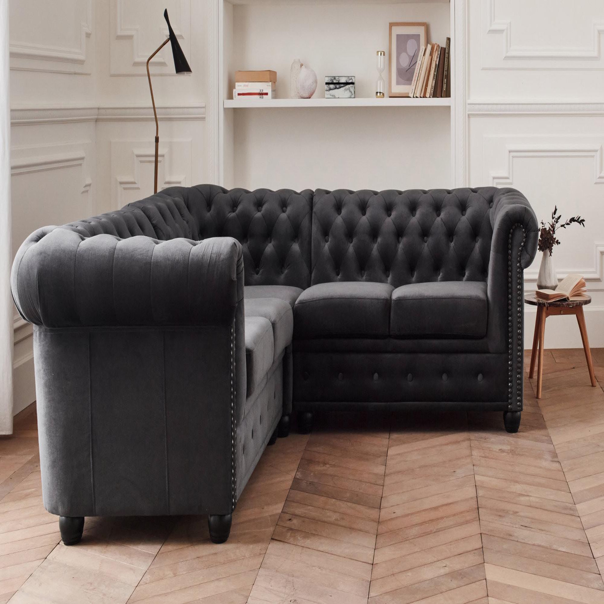Voir la diapositive 2 : LISA DESIGN William - canapé chesterfield d'angle réversible - 5 places - en velours