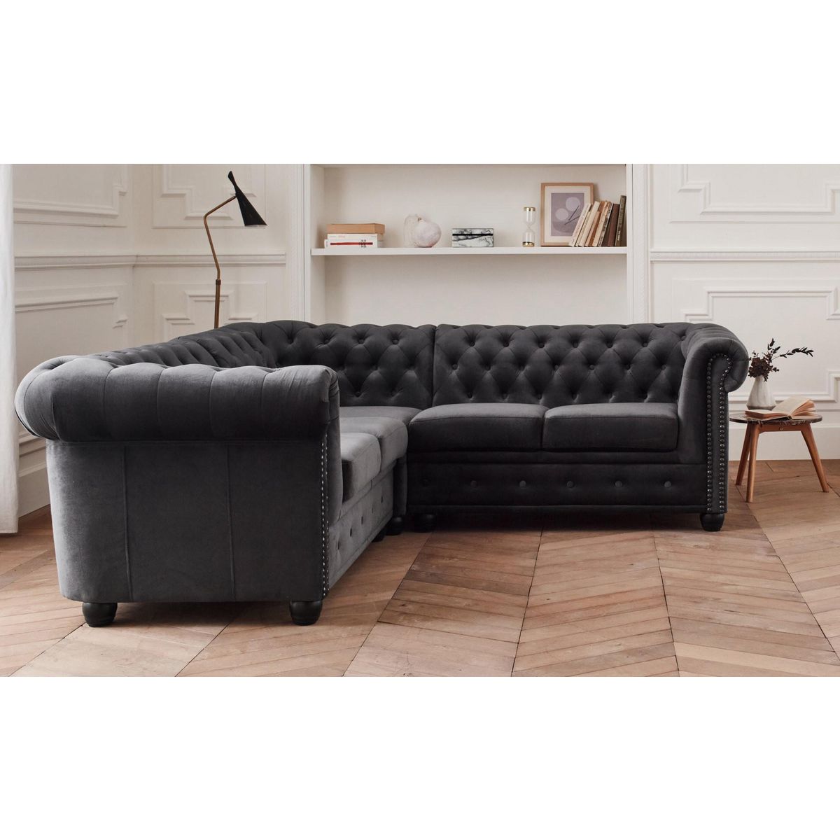 LISA DESIGN William - canapé chesterfield d'angle réversible - 5 places - en velours