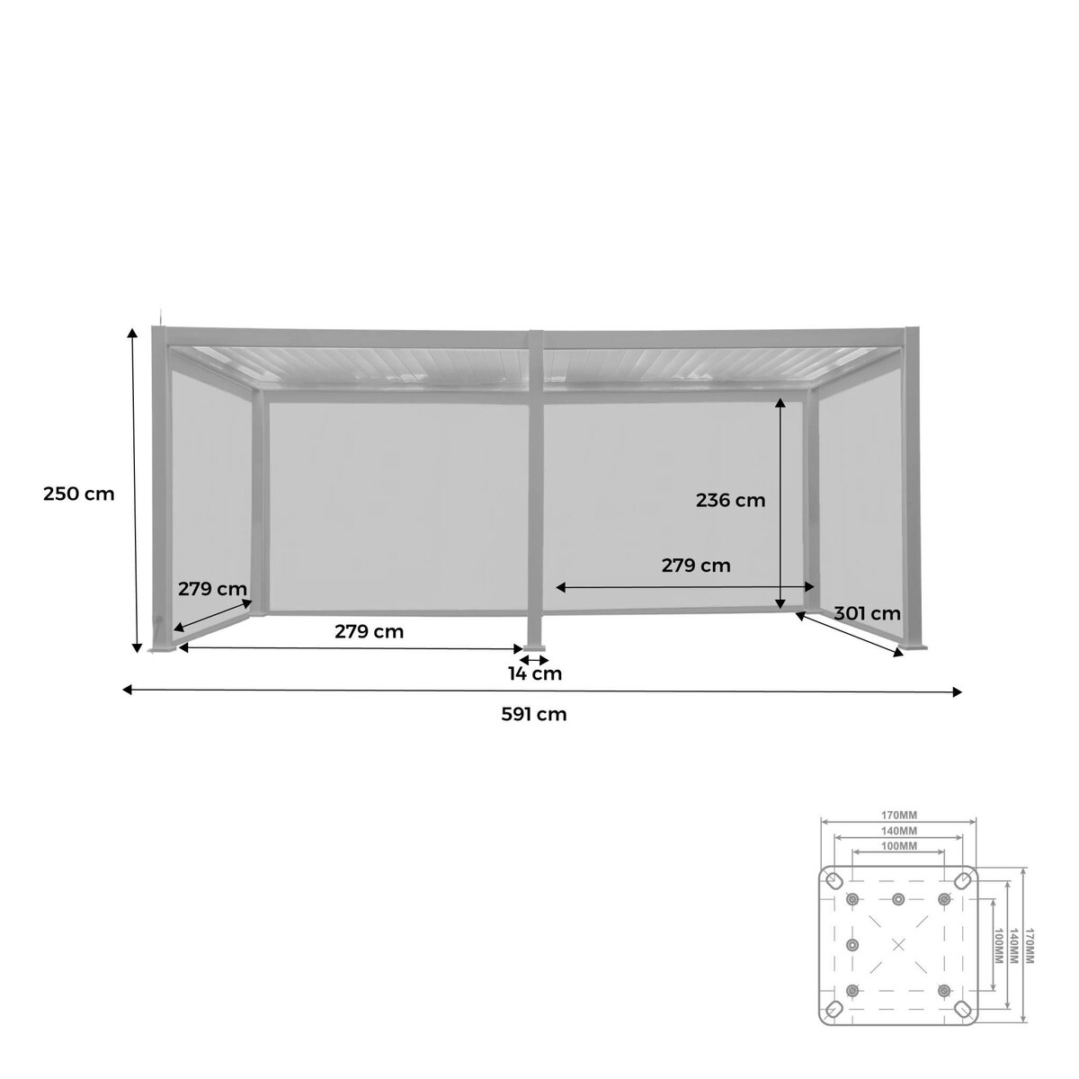 SWEEEK Pergola bioclimatique motorisée aluminium 6x3m LED + 4 stores 3m Triomphe