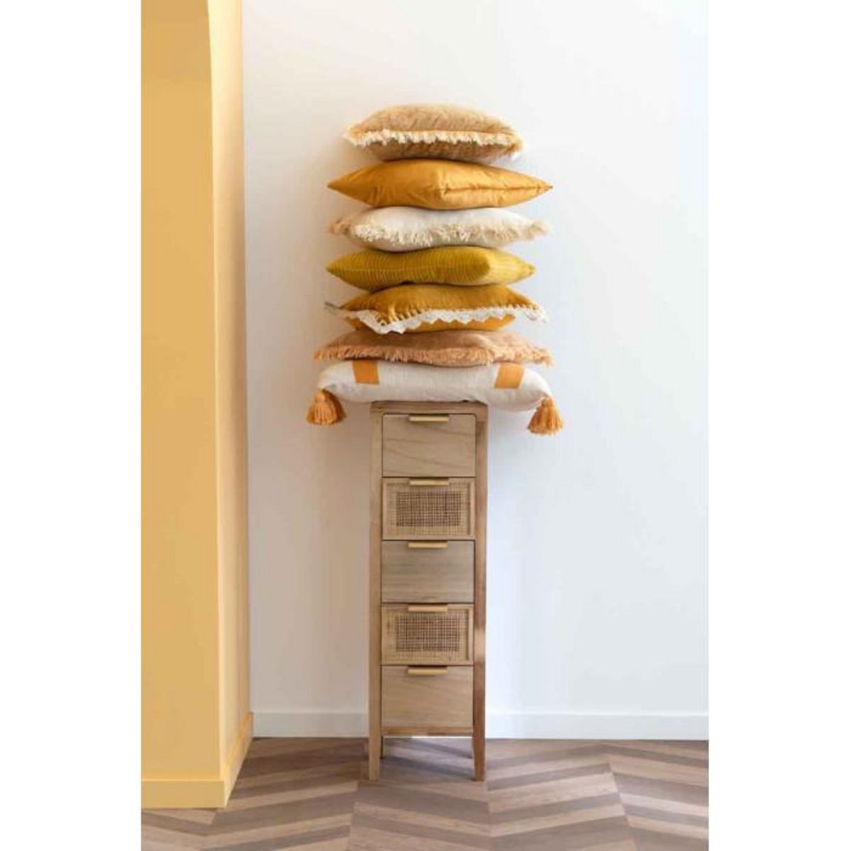 Paris Prix Coussin Déco  Franges  45x45cm Jaune Ocre