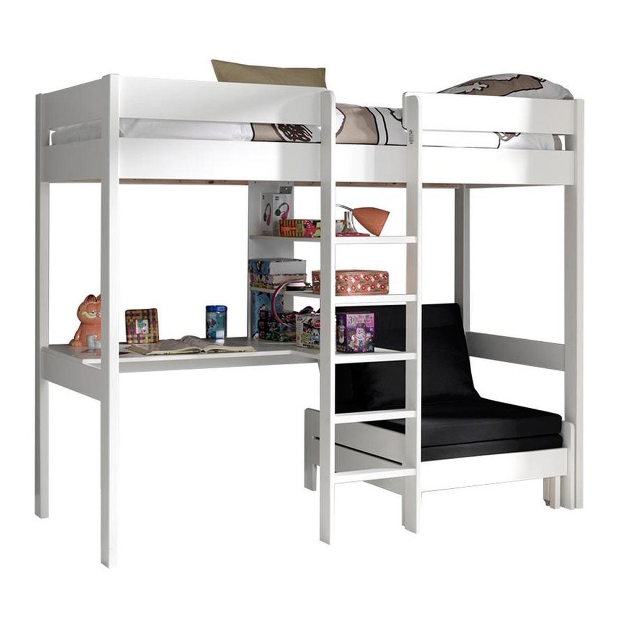 Paris Prix Lit mezzanine avec fauteuil-lit  pino  90x200cm blanc