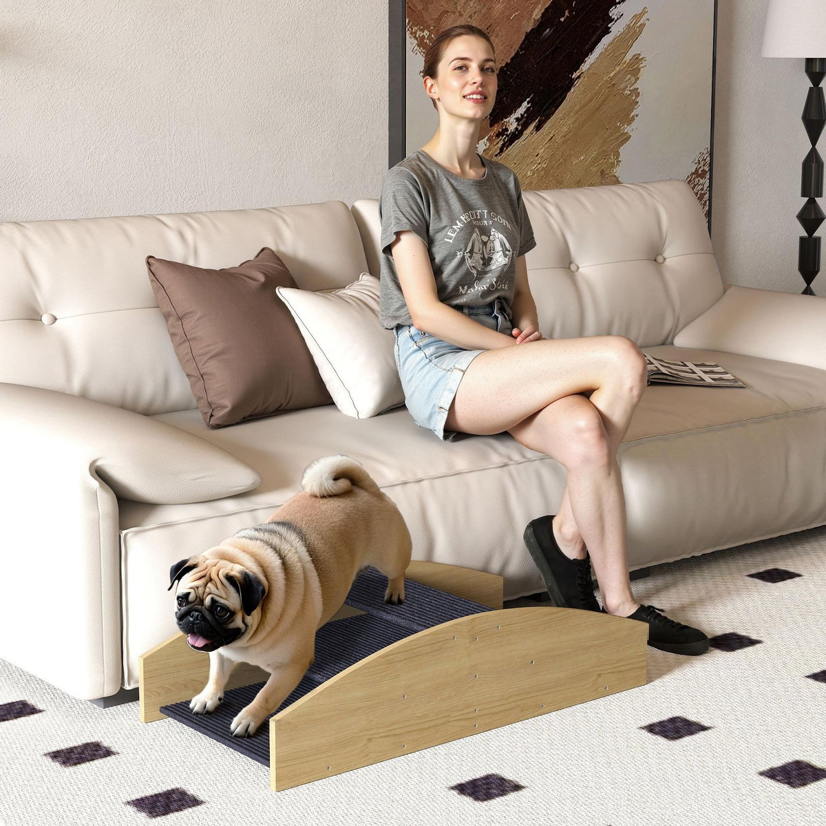 PAWHUT Bascule chien agility réversible escalier 2 en 1 bois