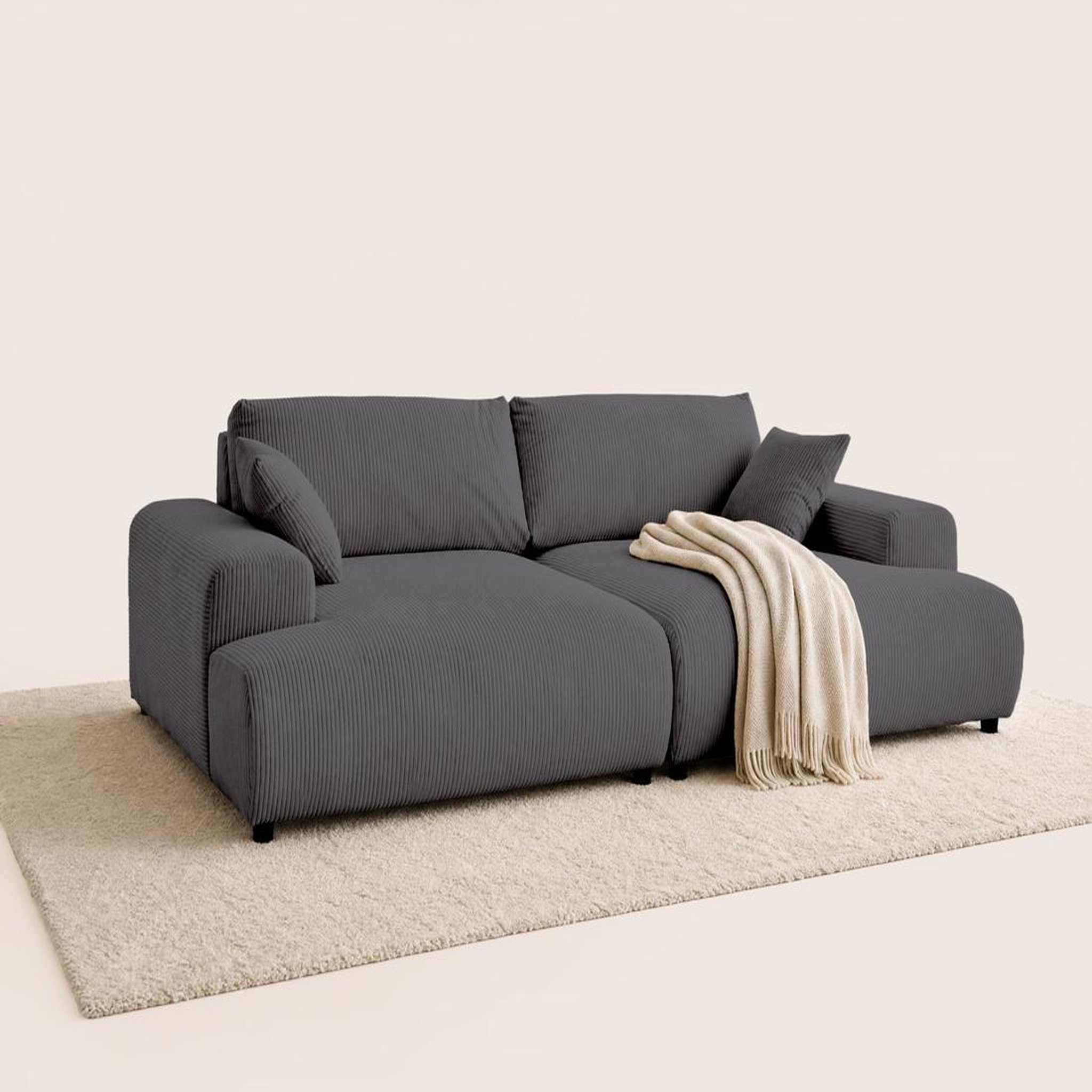 Voir la diapositive 4 : LISA DESIGN Garance - canapé droit 4 places double méridienne - assise profonde - en velours côtelé