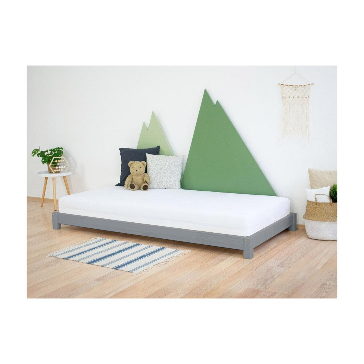 BENLEMI Lit simple en bois TEENY gris 120x180cm