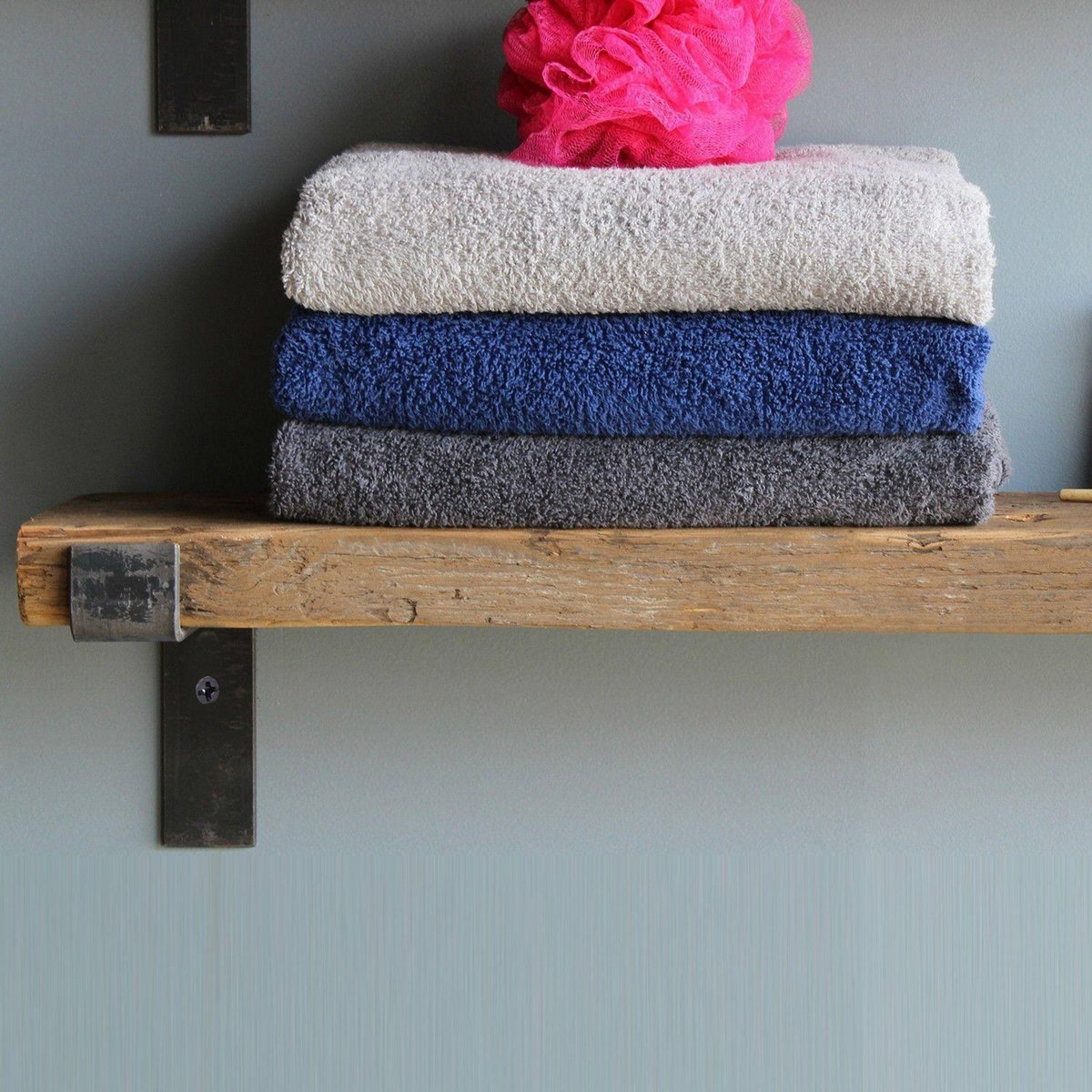 TOILINUX 2 Etagères murales design en bois et métal - L. 60 x l. 14 cm - Marron