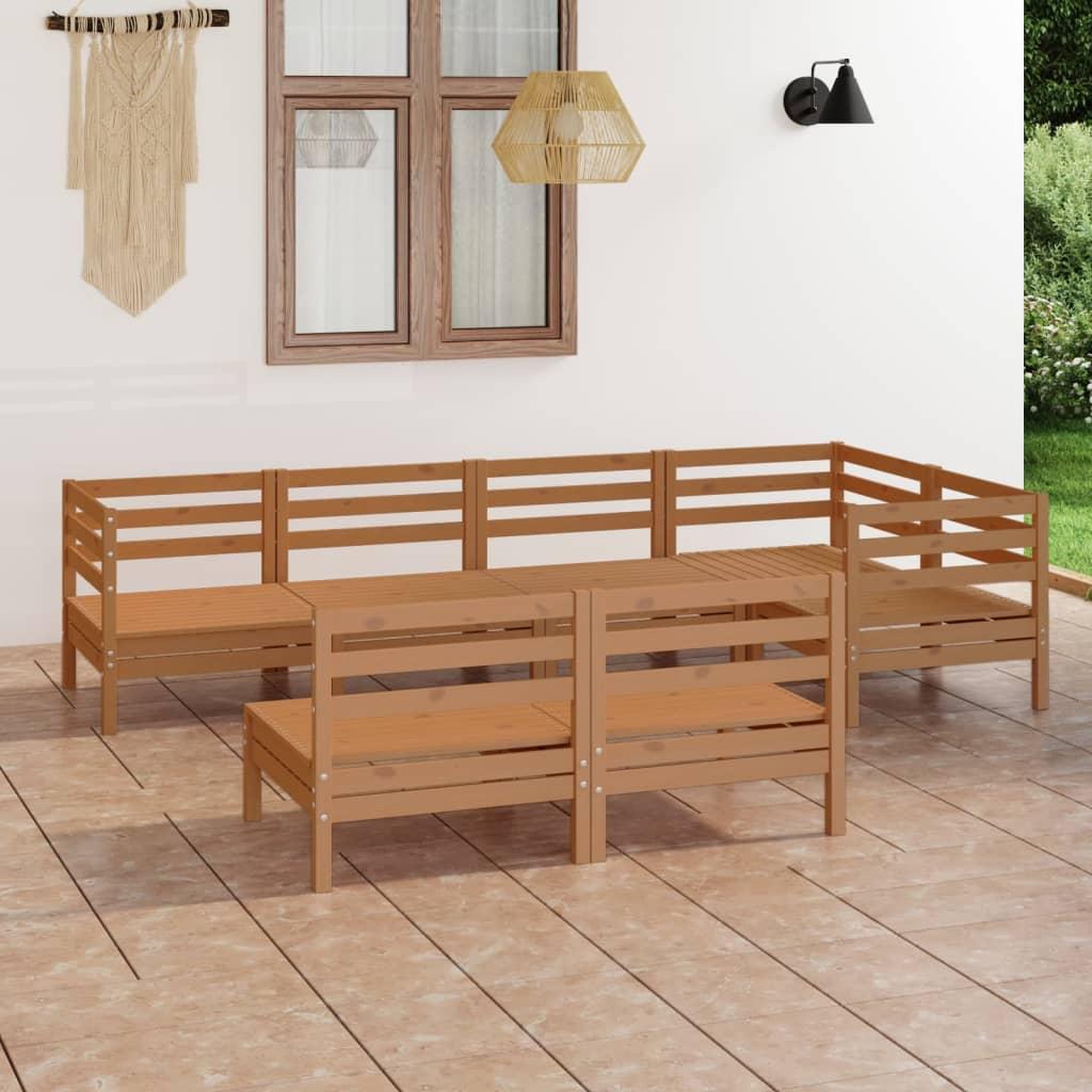 Voir la diapositive 1 : VIDAXL Salon de jardin 7 pcs Bois de pin massif Marron miel