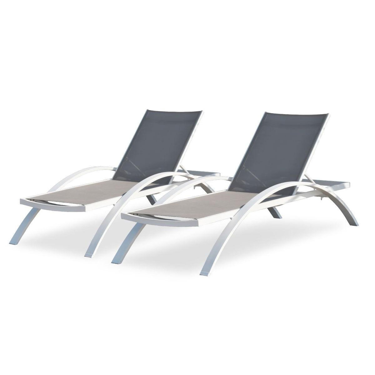 Paris Prix Lot de 2 Bains de Soleil Empilables  Barcelona  195cm Blanc