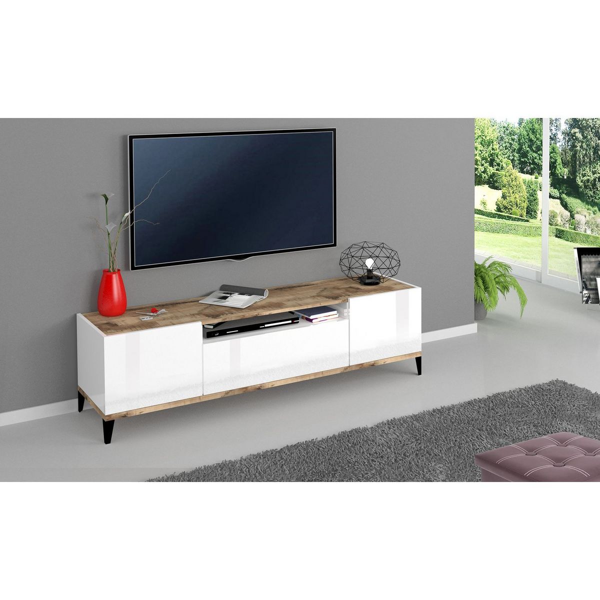 Meuble TV moderne 1 porte 1 tiroir L160cm BARI