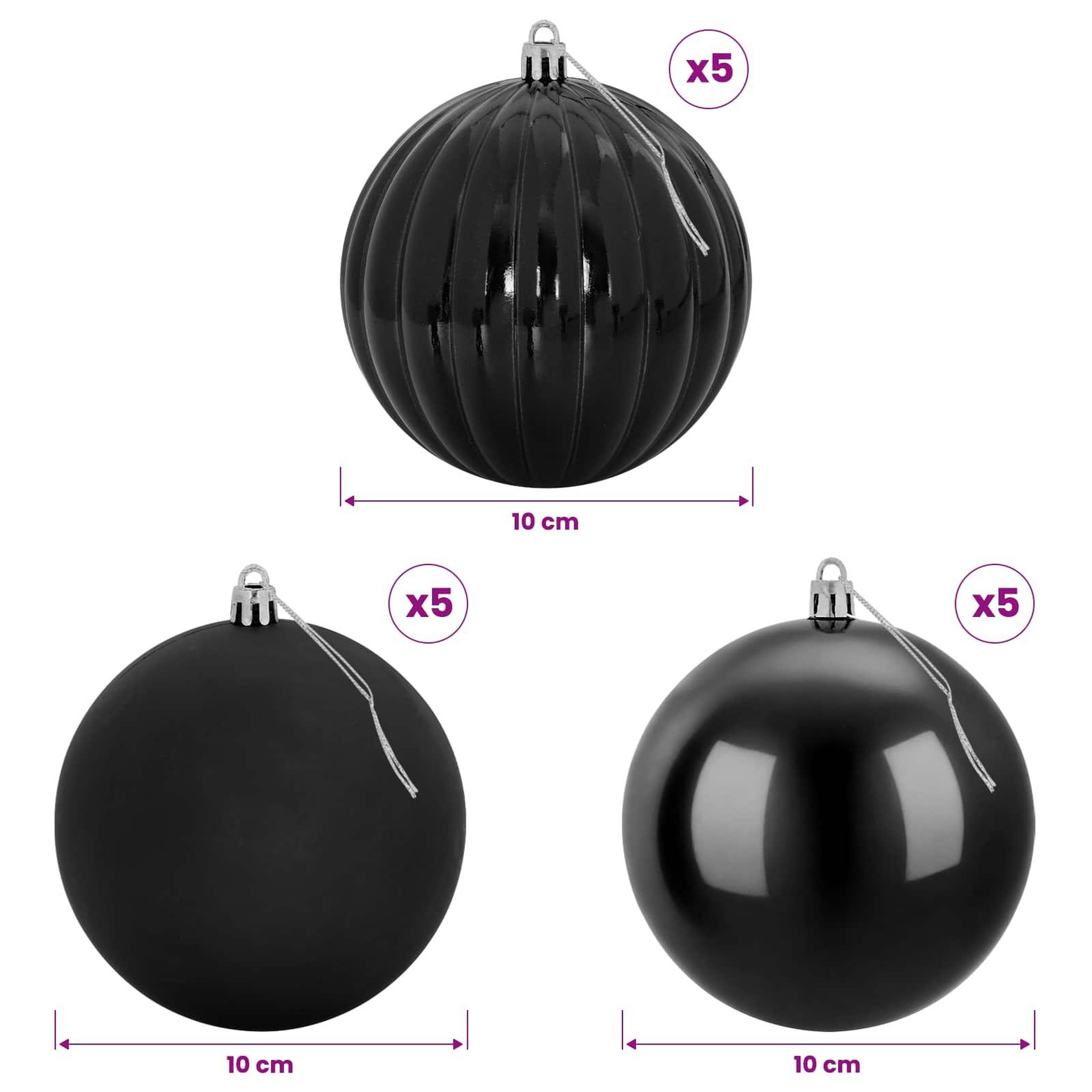 Voir la diapositive 3 : VIDAXL Ensemble de boules de Noël XL 15 pc Noir Diam. 10 cm Plastique