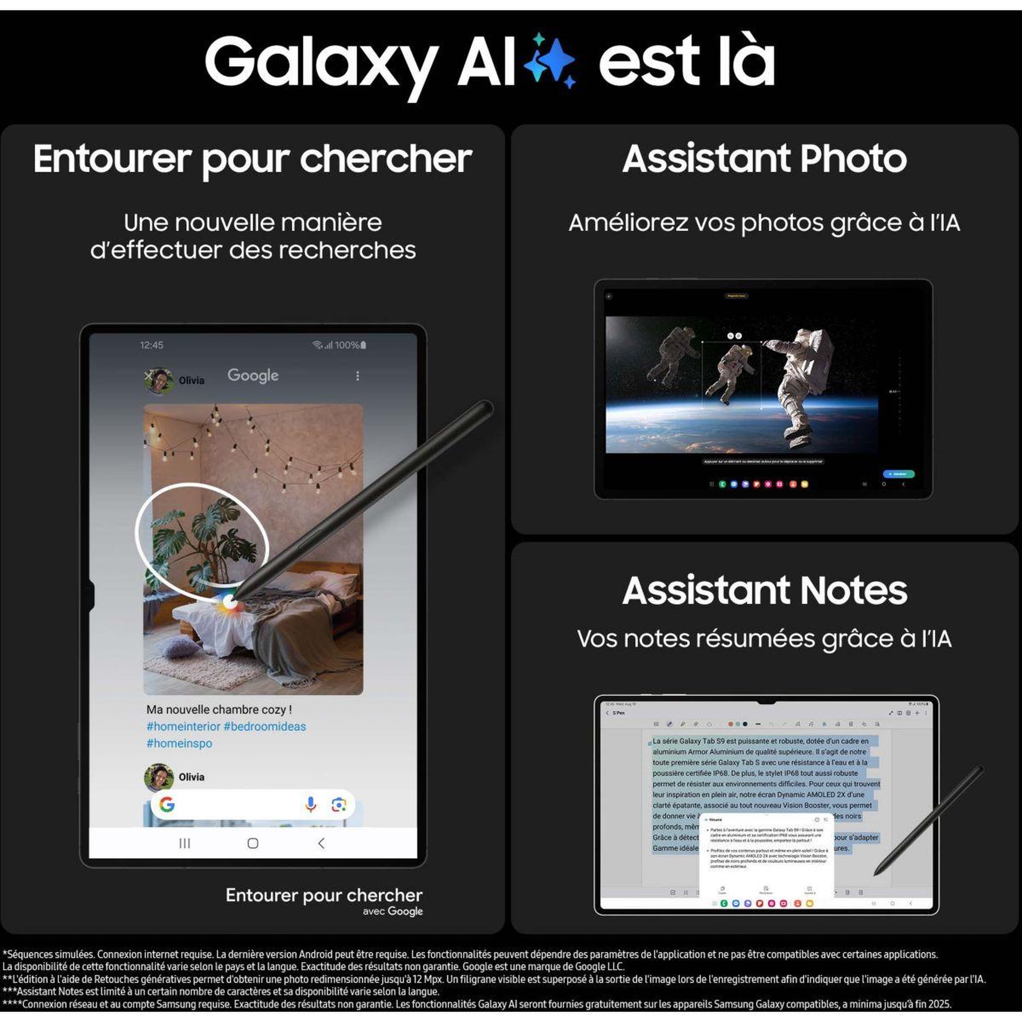 Voir la diapositive 5 : Samsung Tablette Android Galaxy Tab S9 Tablette avec Galaxy AI Version WiFi 256 Go Anthracite