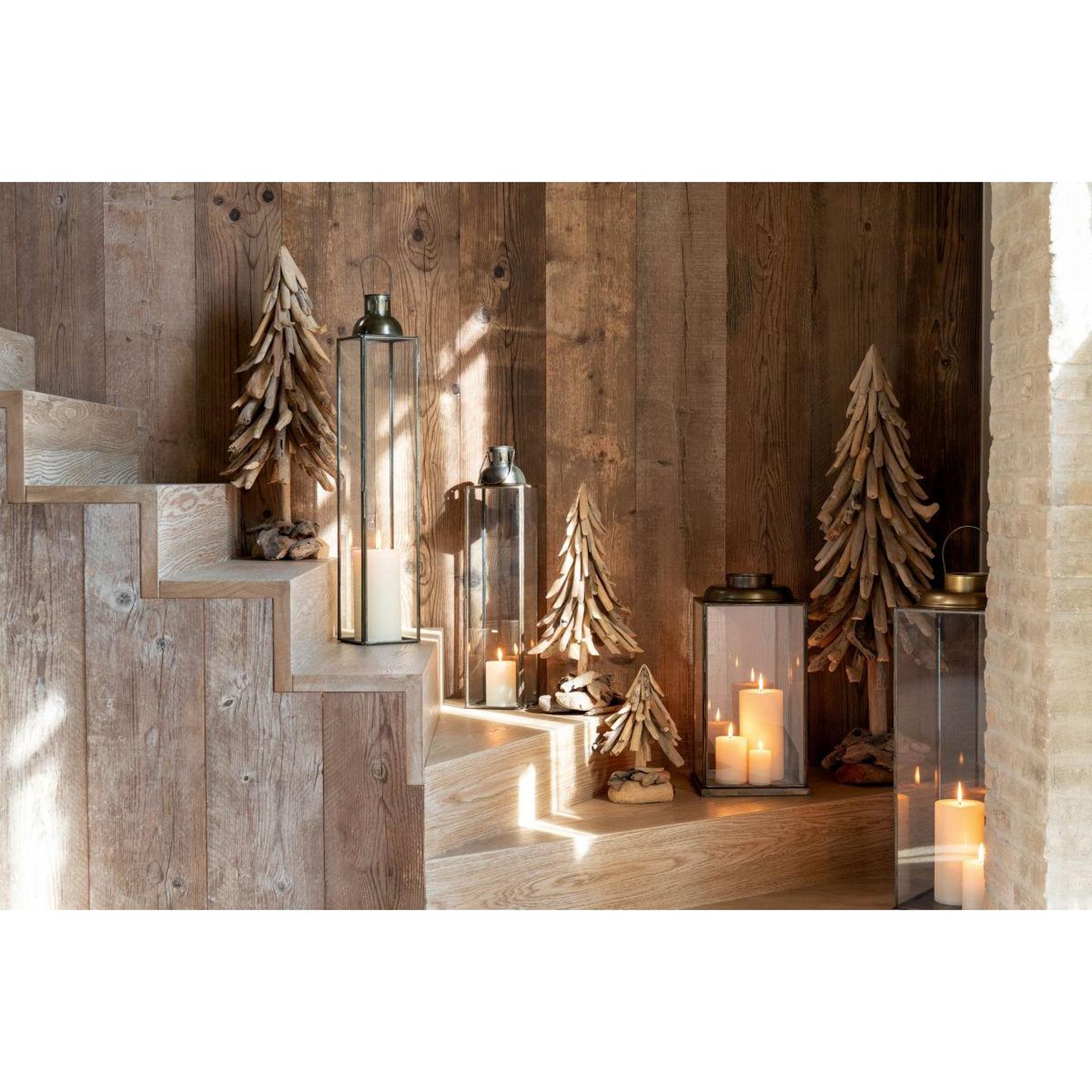 Voir la diapositive 4 : J-LINE Sapin de noël en bois flotté  chalet  100cm naturel