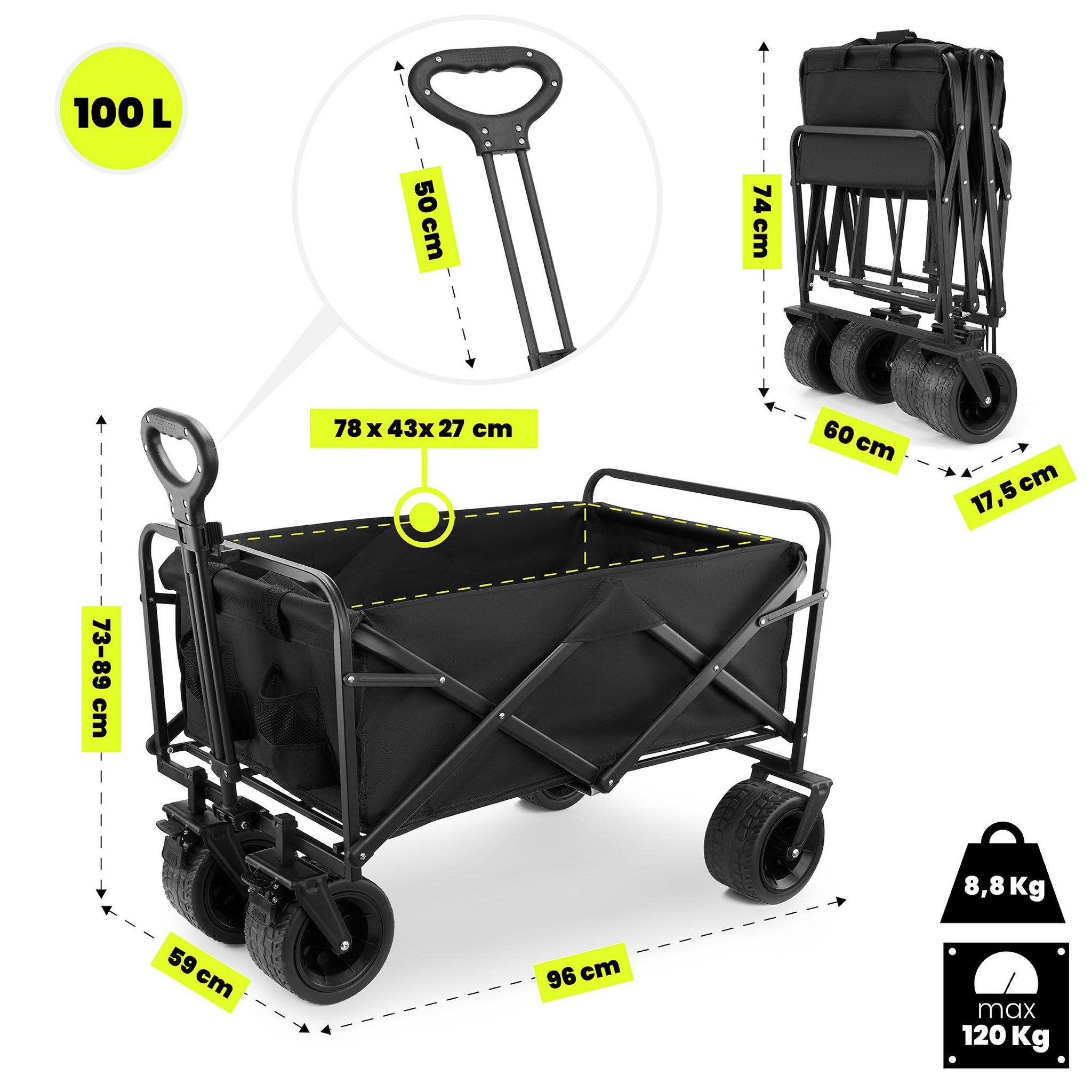 Voir la diapositive 3 : HYPERMOTION Chariot de Transport Pliable 100L, Trolley 120kg, Freins avant, Roues tout-terrain 7 , Pliage rapid