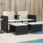 VIDAXL Canape de jardin 2 places avec table et tabourets noir rotin