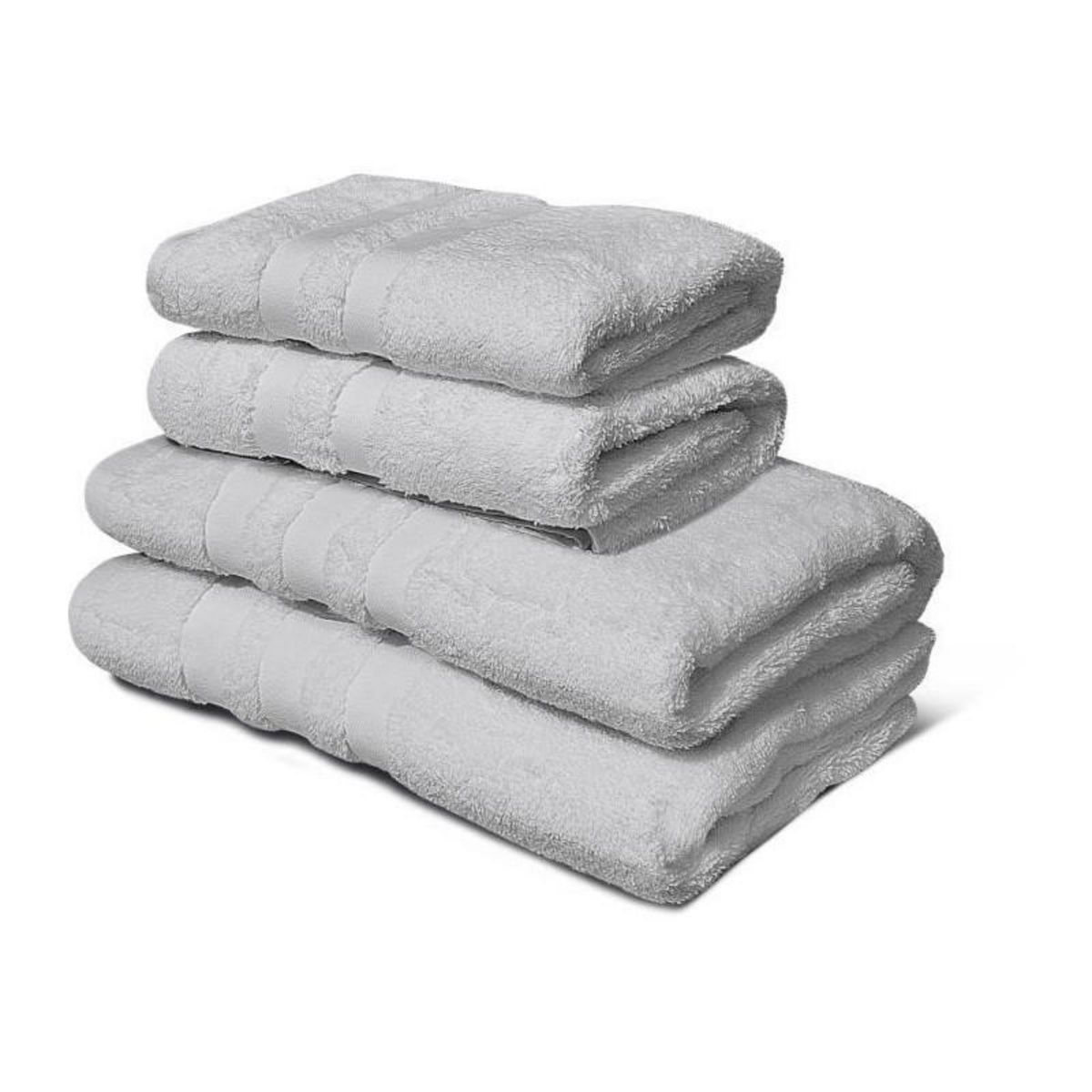 LOVELY HOME Lot de 4 serviettes - LOVELY HOME - 2 Serviettes 50 x 100 cm + 2 Draps de douche 70 x 140 cm - Gris clair