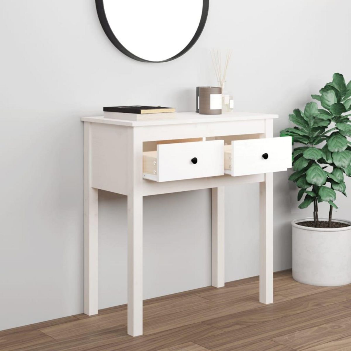 VIDAXL Table console Blanc 70x35x75 cm Bois massif de pin