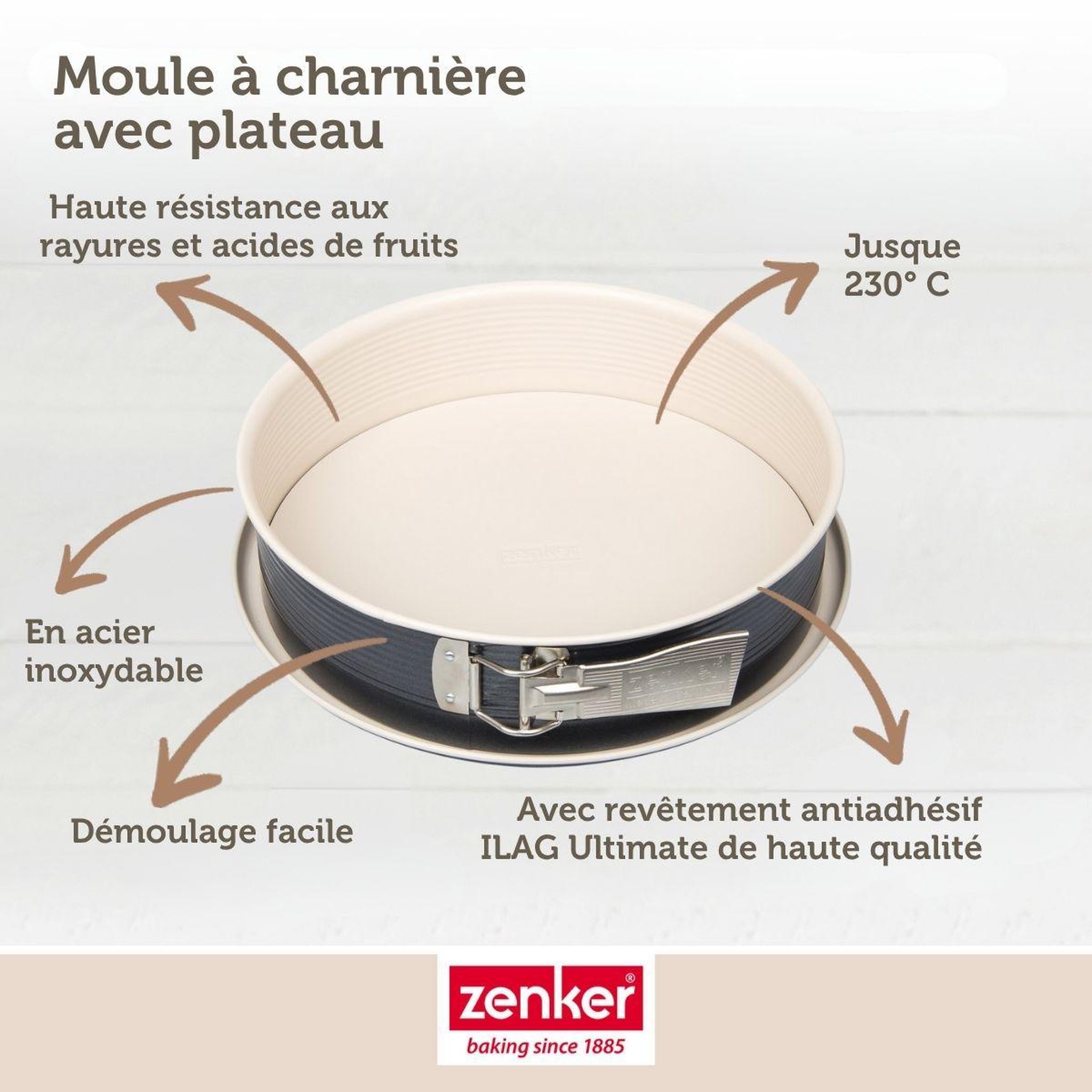 Voir la diapositive 4 : ZENKER Moule à manqué à charnière zenker crème noir 27 cm