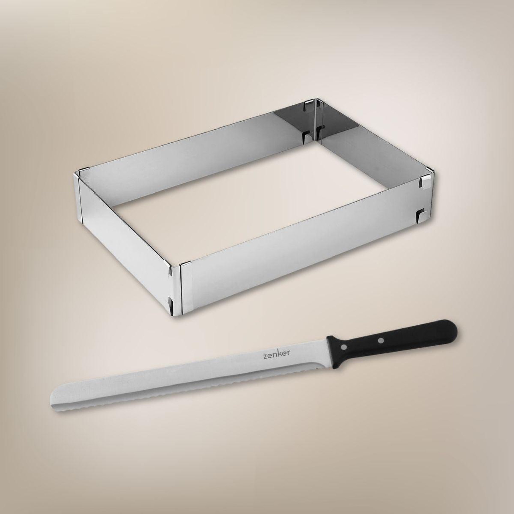 Voir la diapositive 2 : ZENKER Cadre à gâteaux rectangulaire réglable et couteau à pâtisserie 30 cm zenker smart pastry