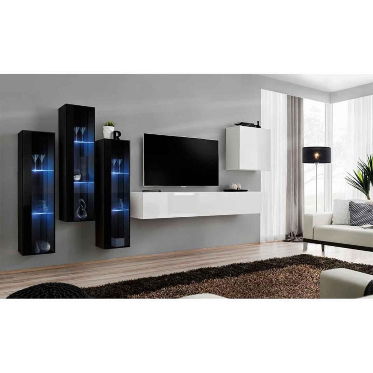 Paris Prix Meuble TV Mural Design  Switch XIII  330cm Blanc & Noir