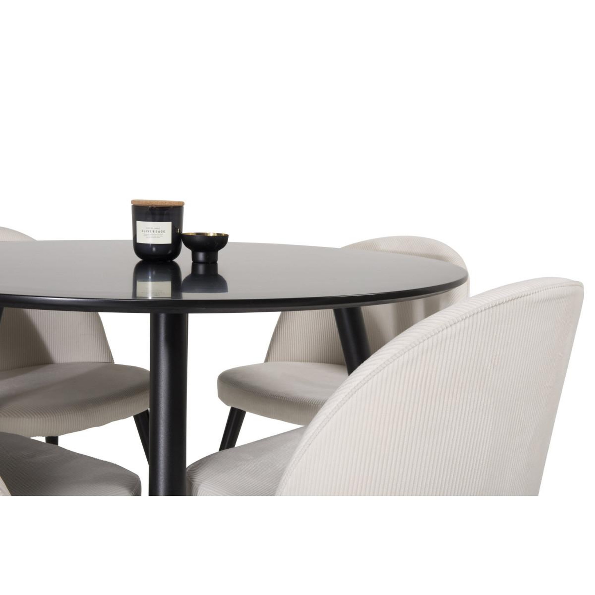 Voir la diapositive 2 : Paris Prix Ensemble table à manger & 4 chaises  plaza i & velvet  100cm noir & crème