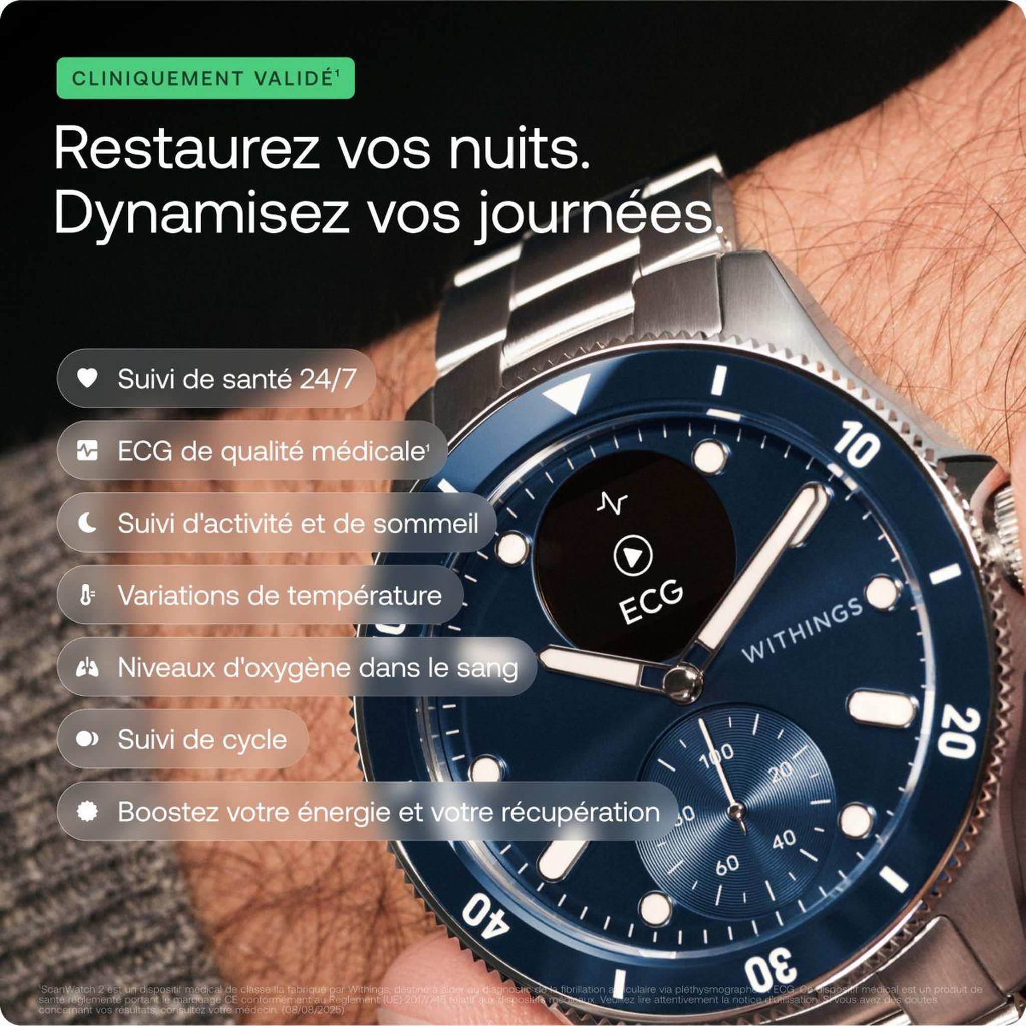 Voir la diapositive 5 : WITHINGS Montre santé scanwatch nova bleue