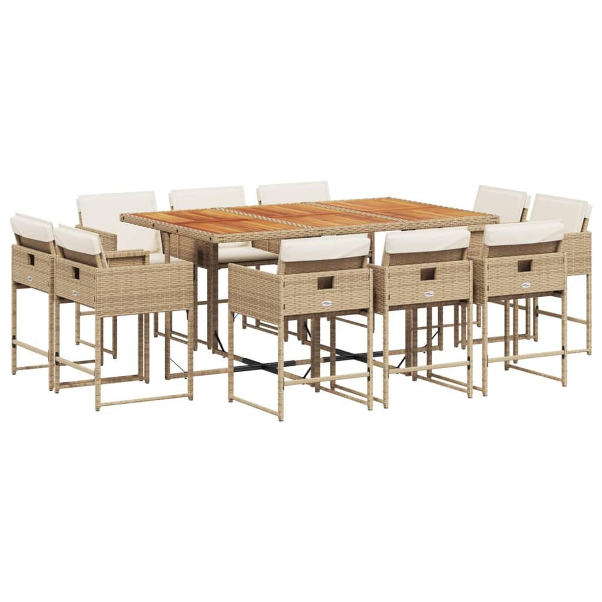 Voir la diapositive 2 : VIDAXL Ensemble a manger de jardin et coussins 11 pcs beige poly rotin